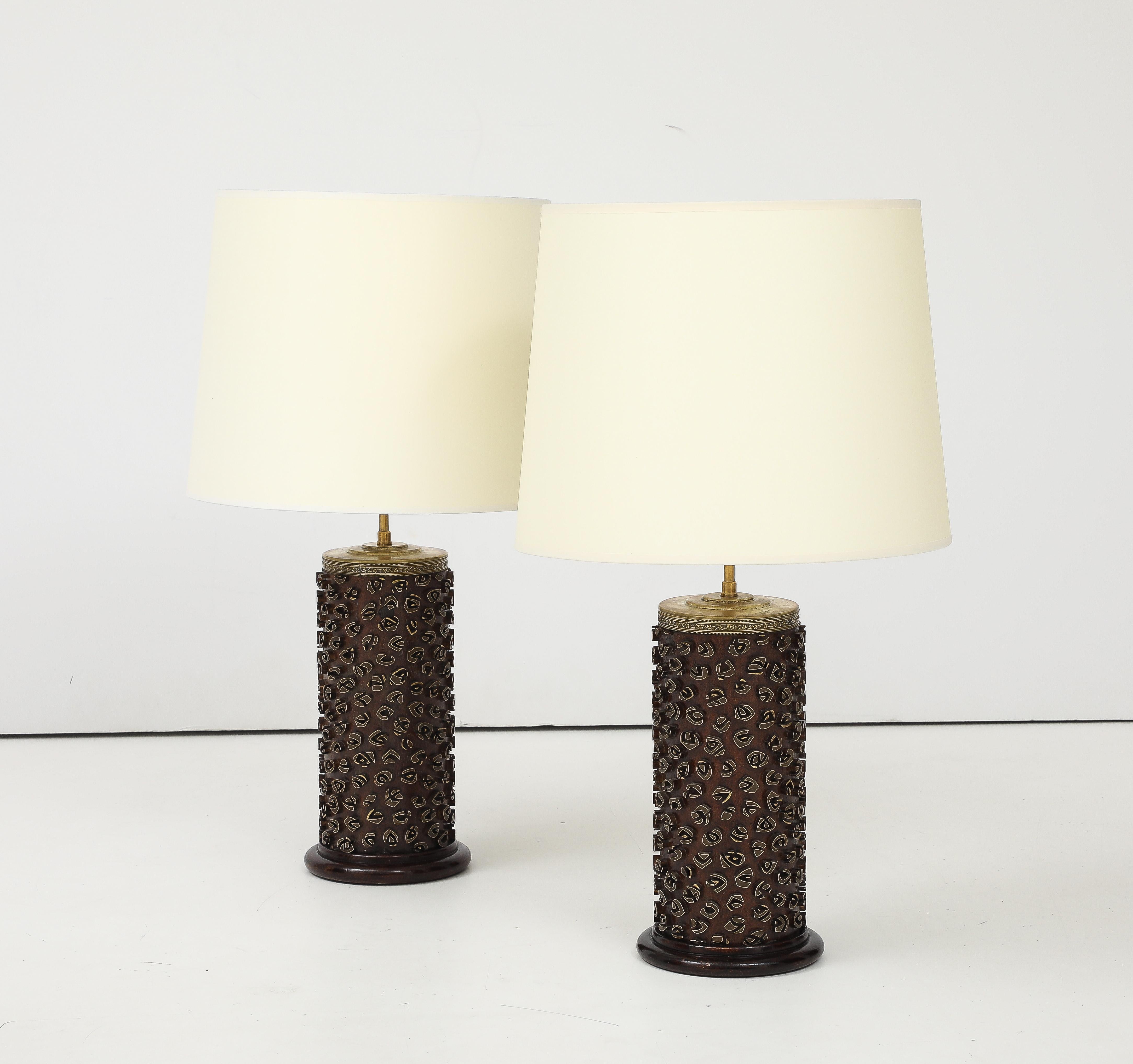 A Pair of French Wallpaper Roller Lamps, circa 1960s For Sale 5