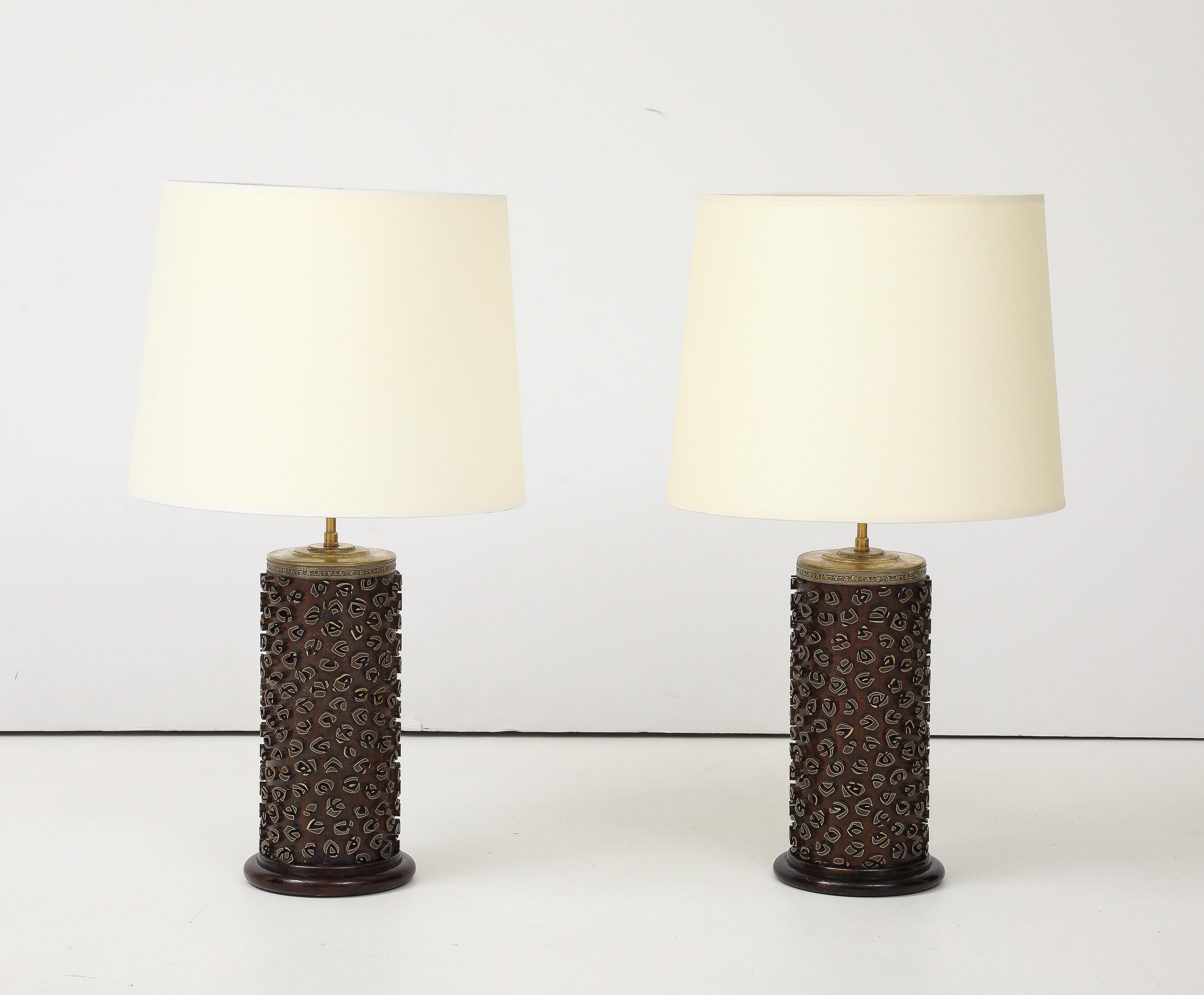 A Pair of French Wallpaper Roller Lamps, circa 1960s For Sale 8