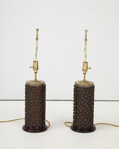 A Pair of French Wallpaper Roller Lamps, circa 1960s