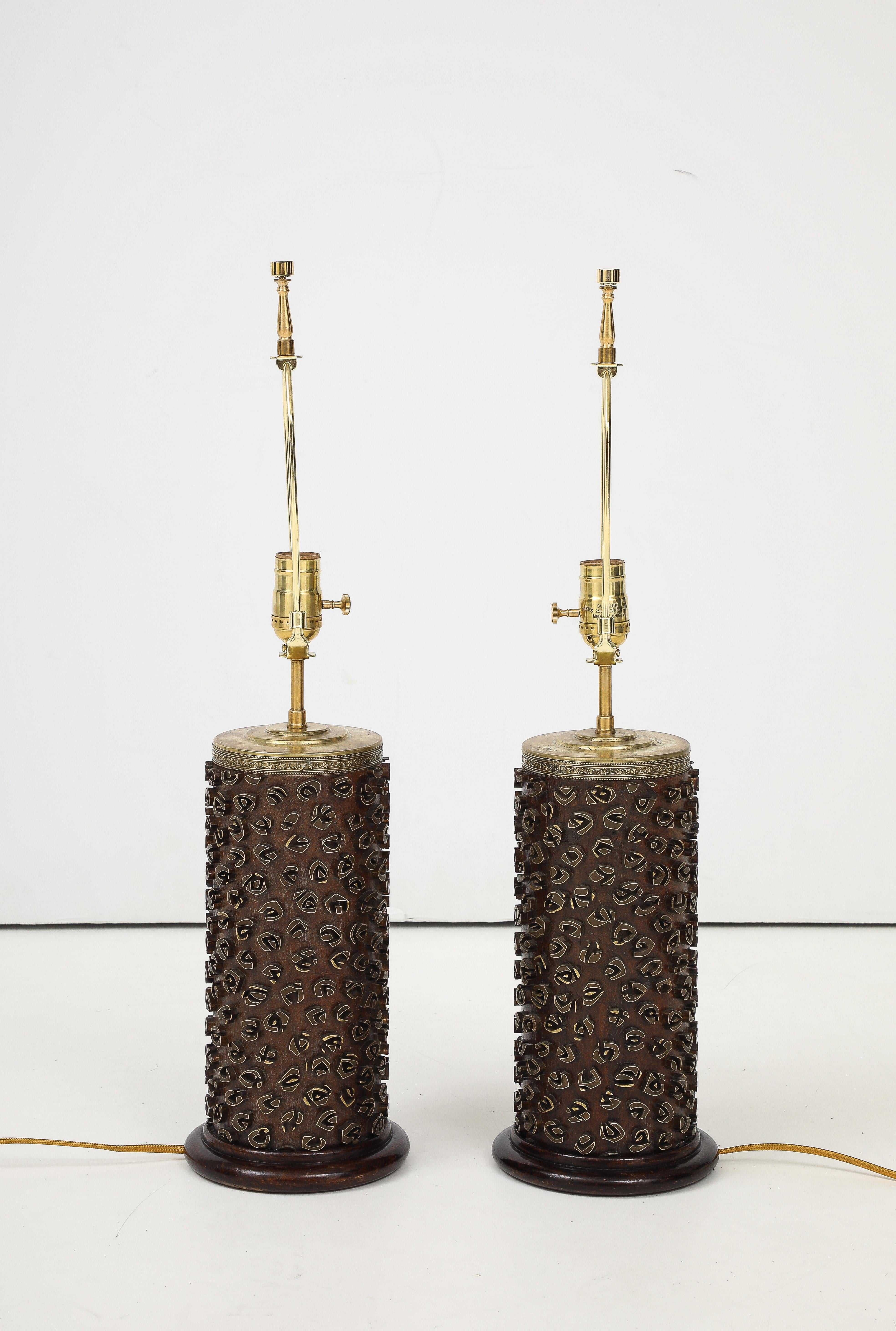 A Pair of French Wallpaper Roller Lamps, circa 1960s In Good Condition For Sale In New York, NY