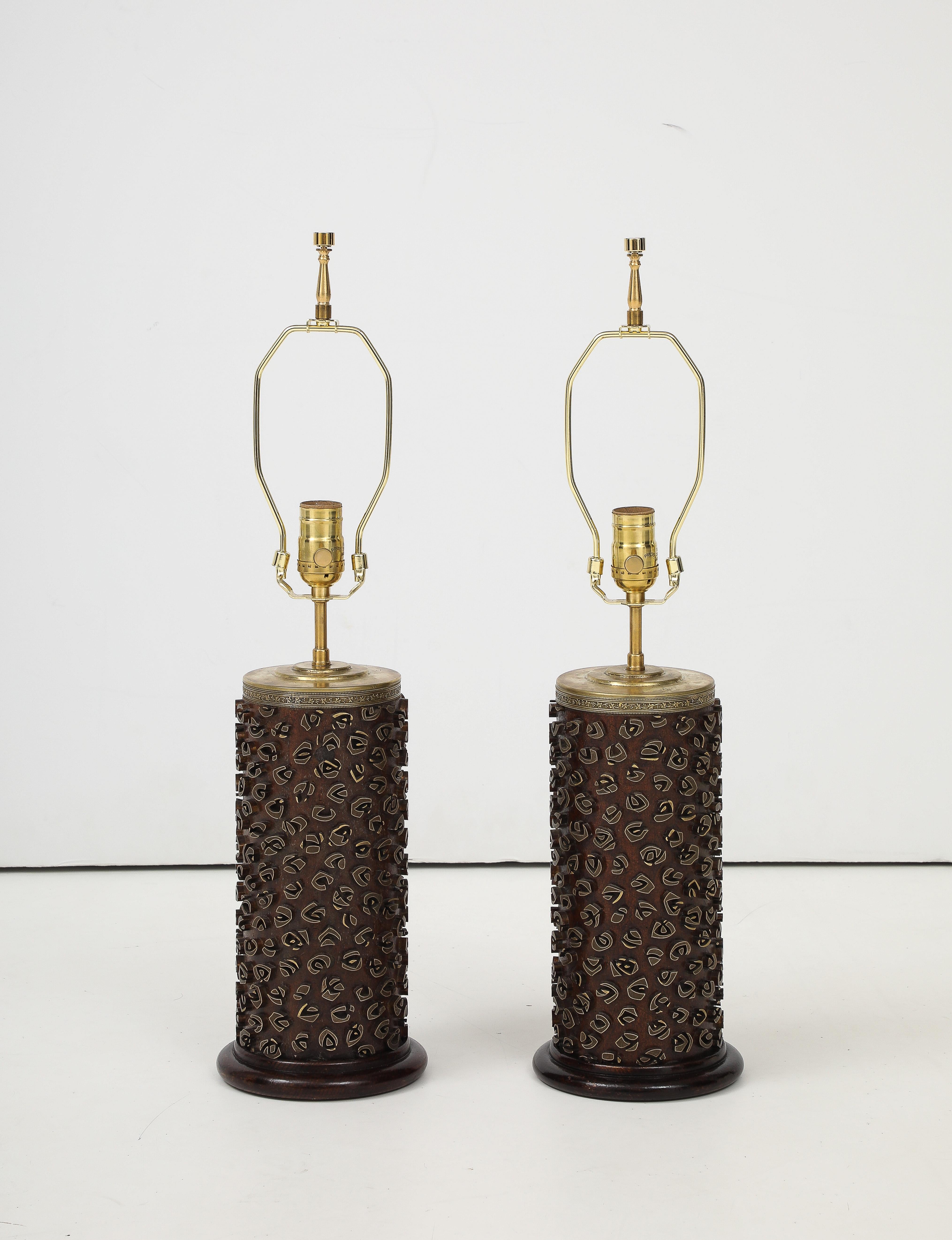 A Pair of French Wallpaper Roller Lamps, circa 1960s For Sale 2