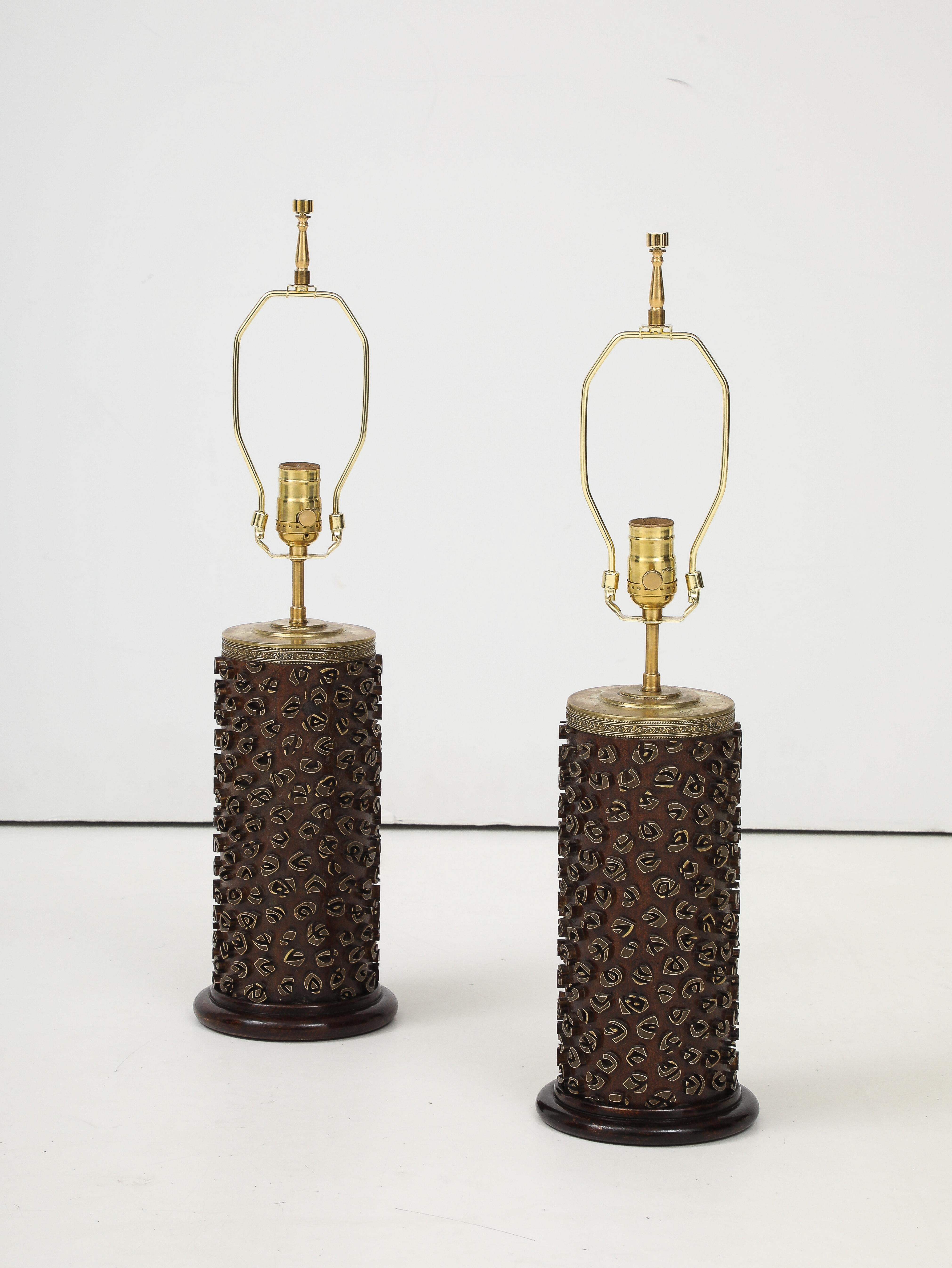 A Pair of French Wallpaper Roller Lamps, circa 1960s For Sale 3
