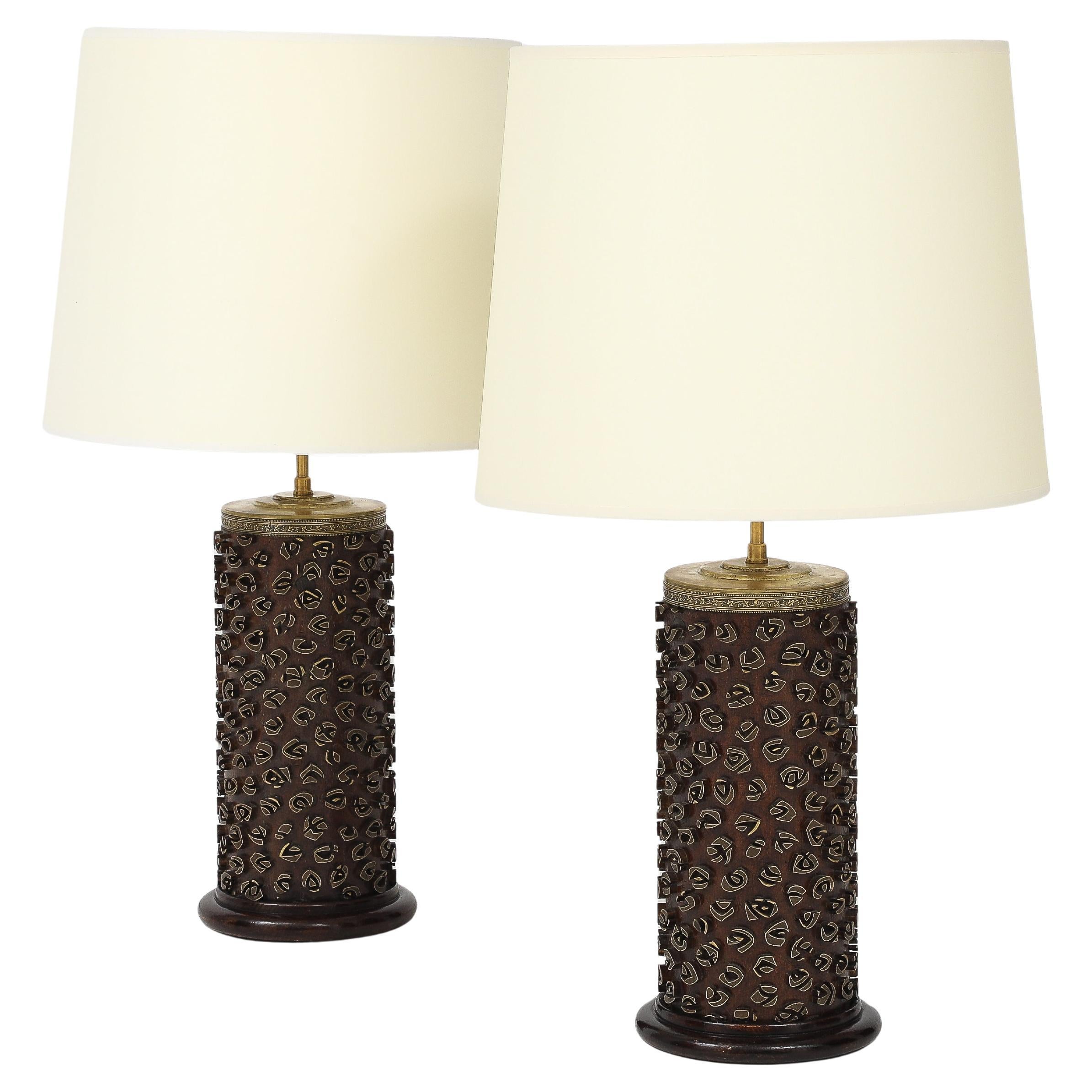 A Pair of French Wallpaper Roller Lamps, circa 1960s For Sale