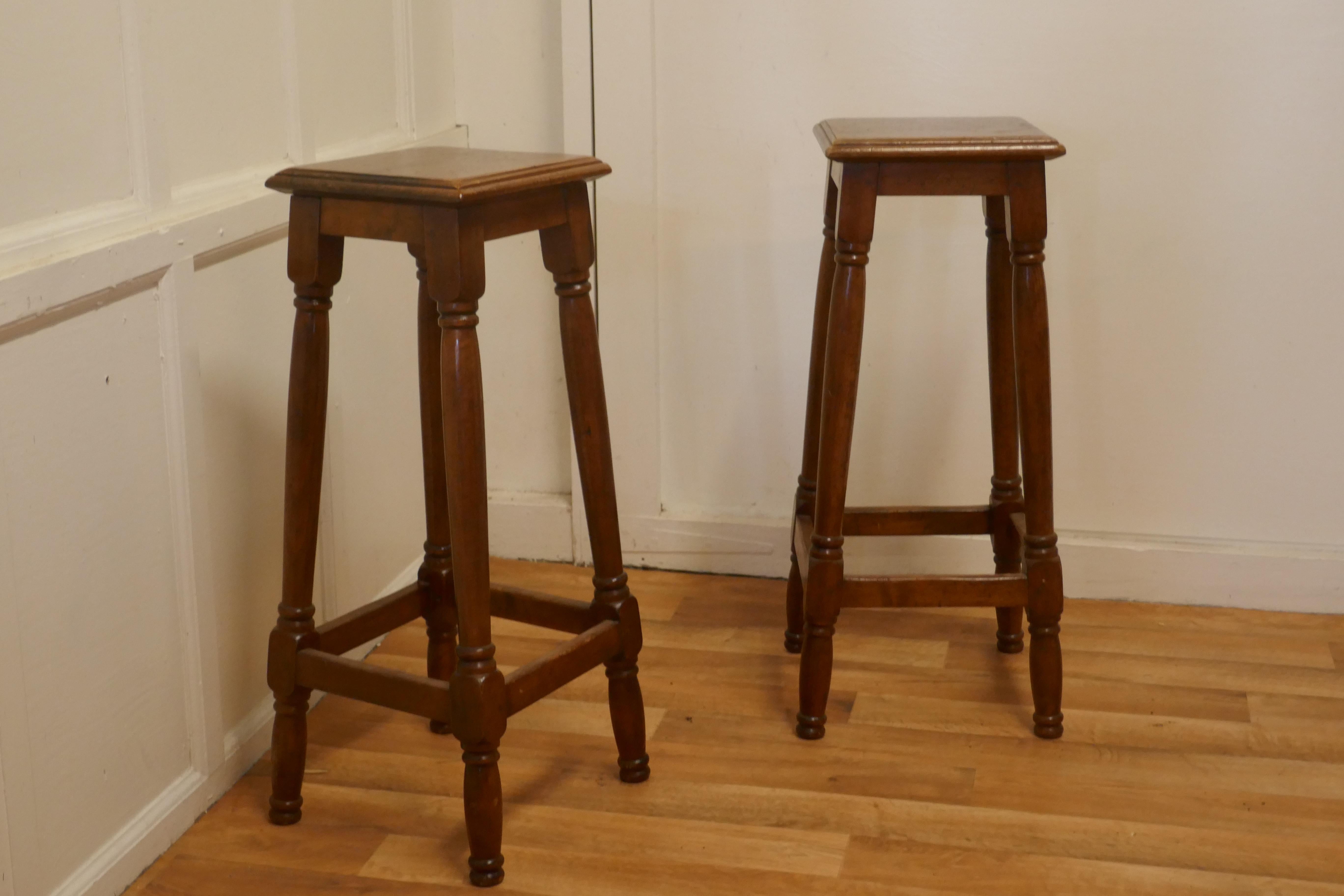 Country Pair of French Walnut Farmhouse High Kitchen Stools For Sale