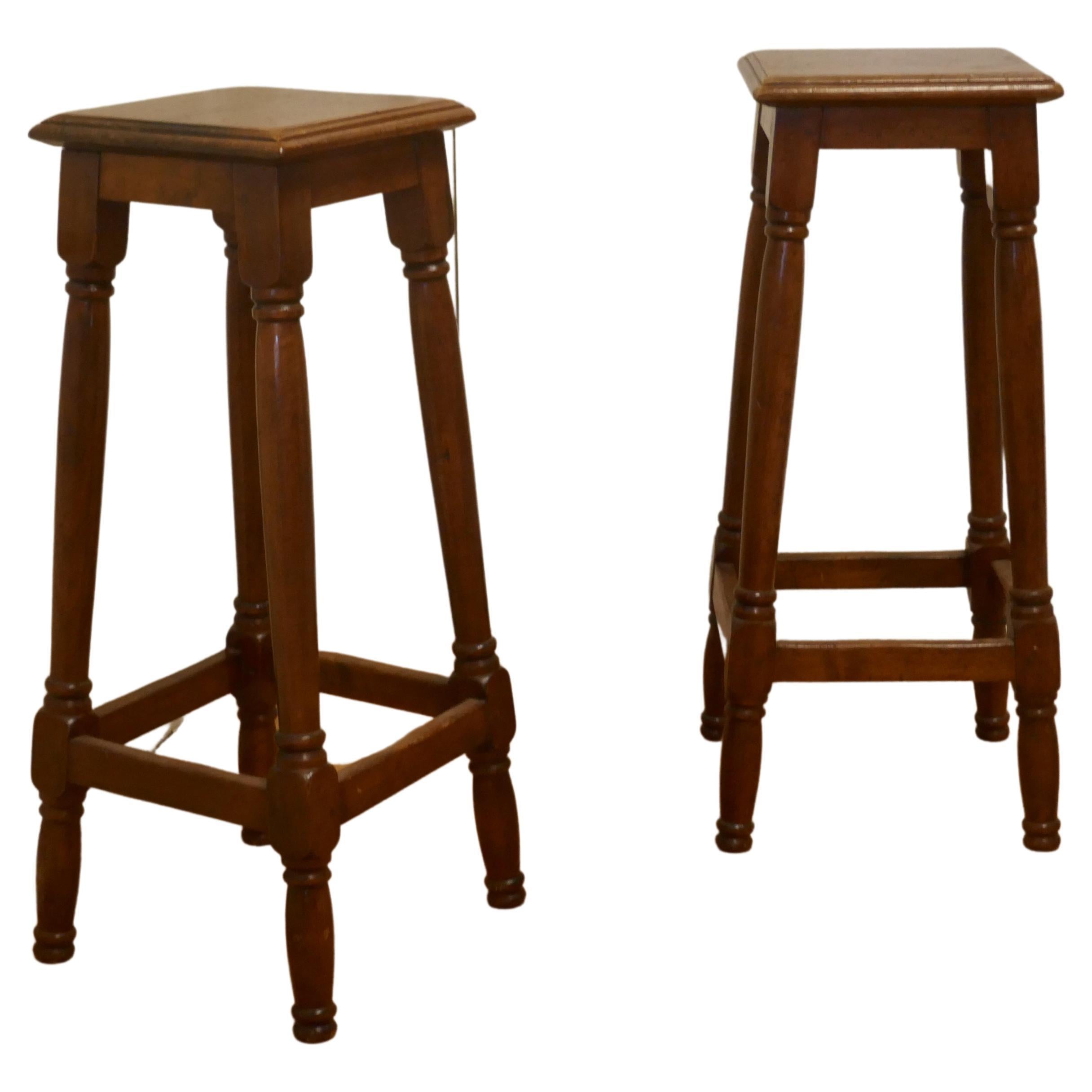Pair of French Walnut Farmhouse High Kitchen Stools For Sale