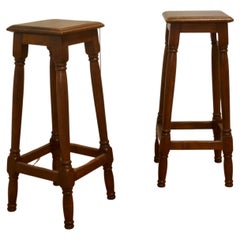 Antique Pair of French Walnut Farmhouse High Kitchen Stools