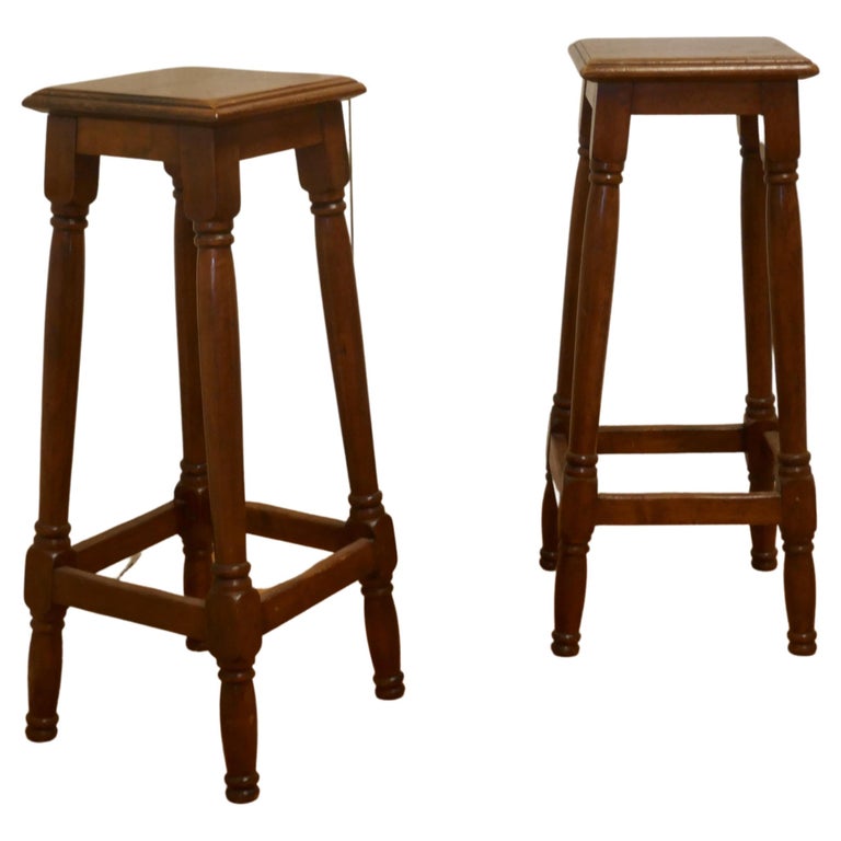 Pair of French Walnut Farmhouse High Kitchen Stools For Sale at 1stDibs