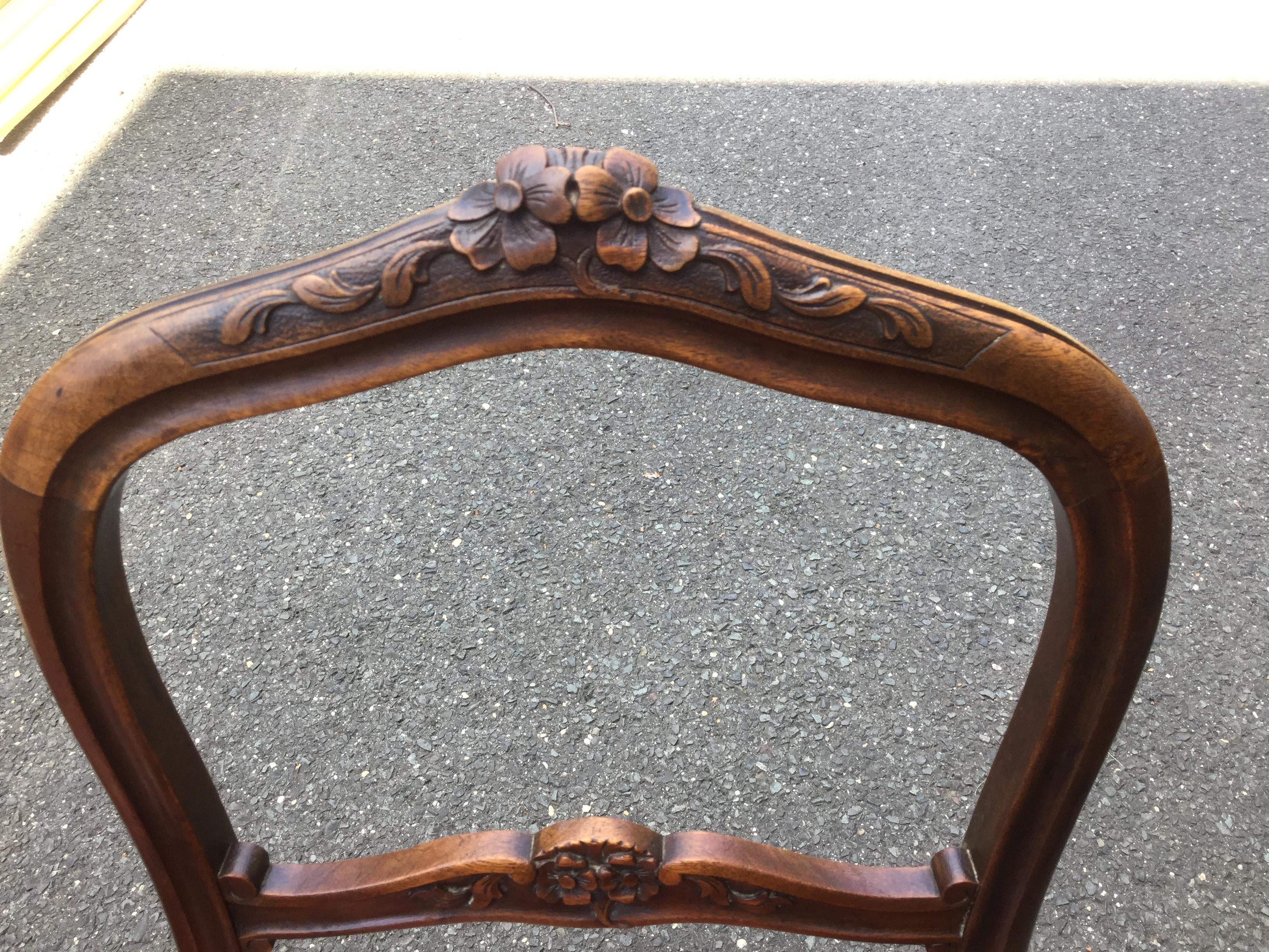 Louis XV Pair of French Walnut & Leather Boudoir Chairs For Sale