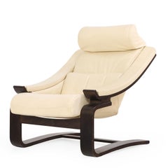 Paire de chaises longues en cuir blanc, C.I.C., Labellisées Roch.