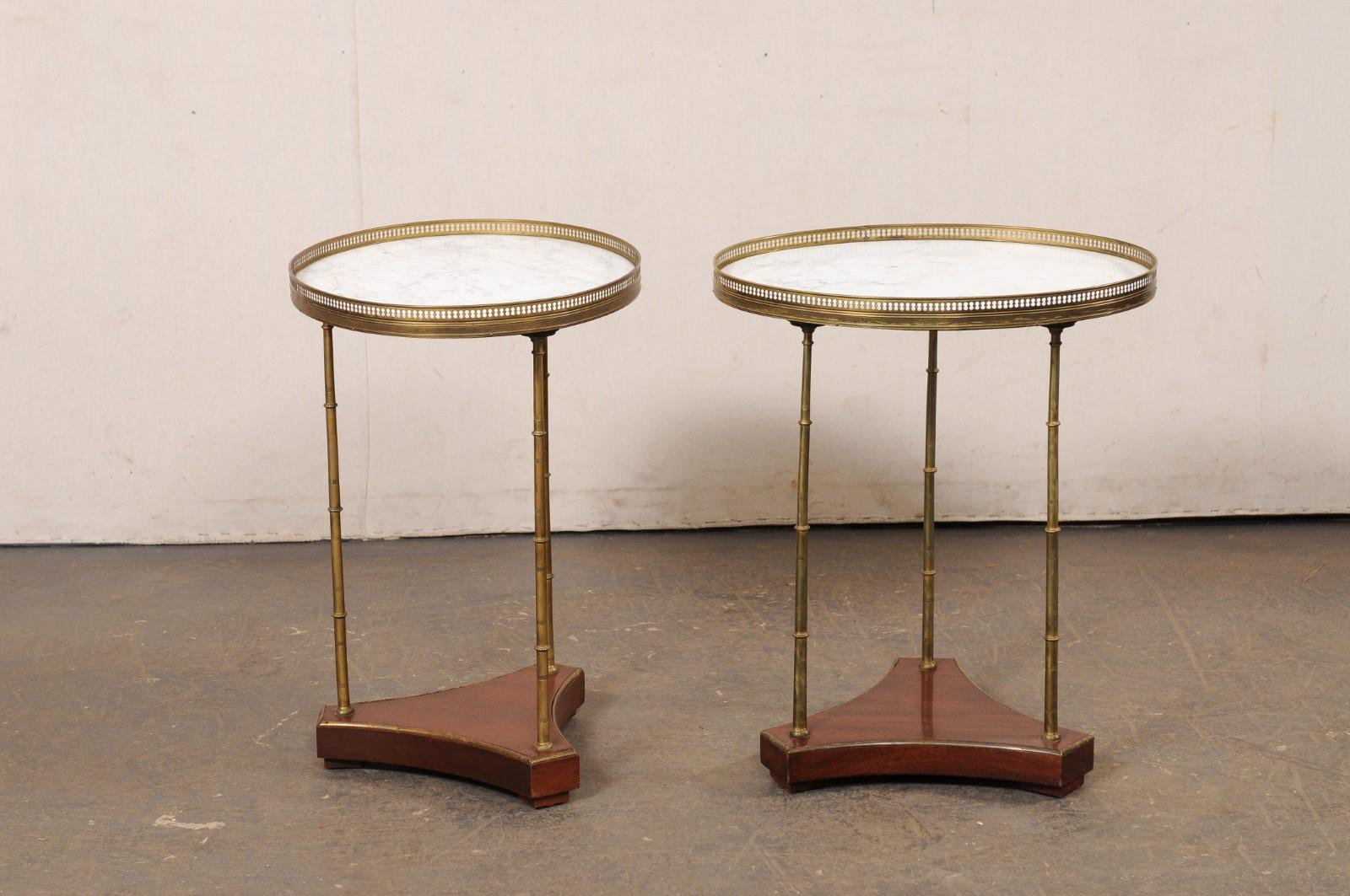 A Pair of French White Marble & Brass Gallery Top End Tables w/Brass Legs For Sale 6