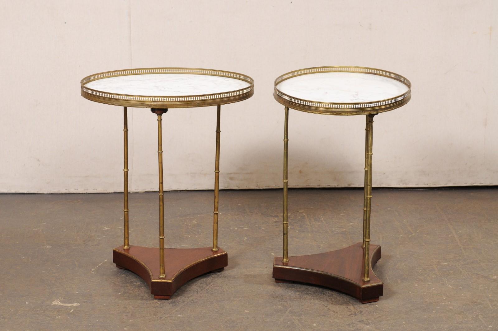 A Pair of French White Marble & Brass Gallery Top End Tables w/Brass Legs For Sale 7