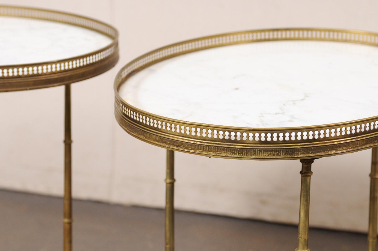 A Pair of French White Marble & Brass Gallery Top End Tables w/Brass Legs For Sale 8