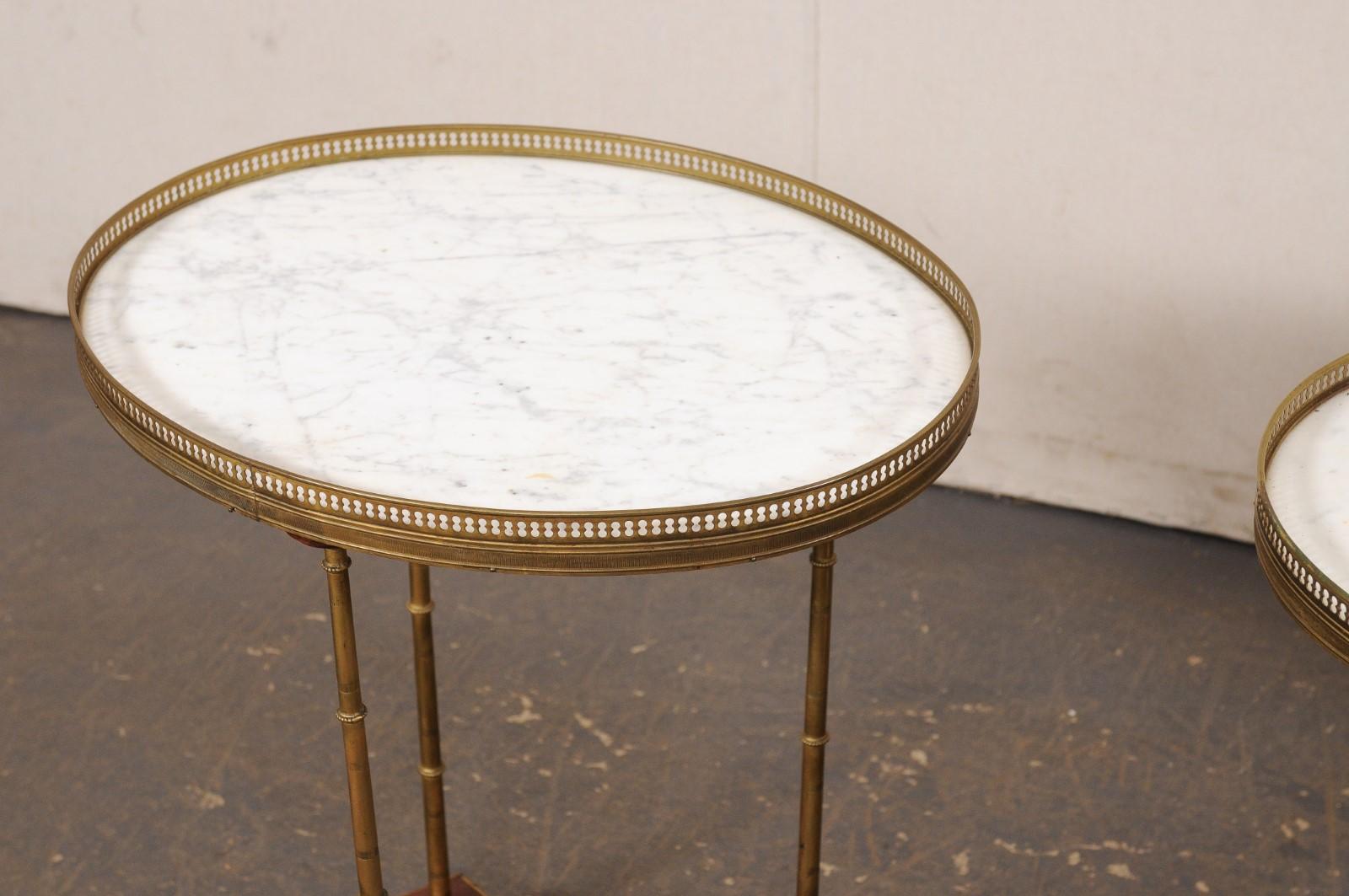 A Pair of French White Marble & Brass Gallery Top End Tables w/Brass Legs For Sale 3