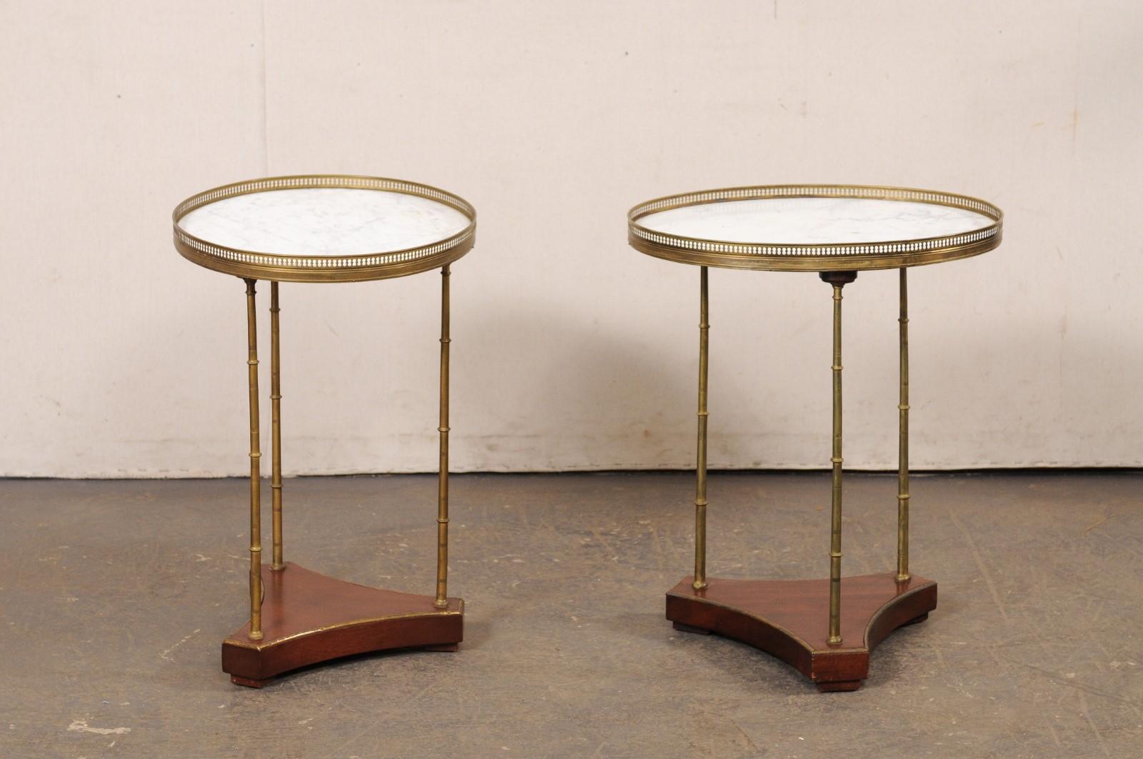 A Pair of French White Marble & Brass Gallery Top End Tables w/Brass Legs For Sale 4