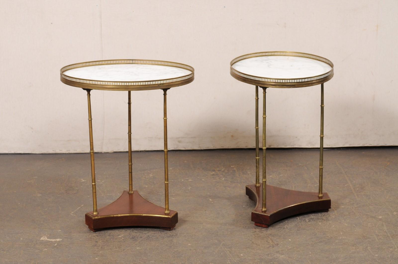 A Pair of French White Marble & Brass Gallery Top End Tables w/Brass Legs For Sale 5