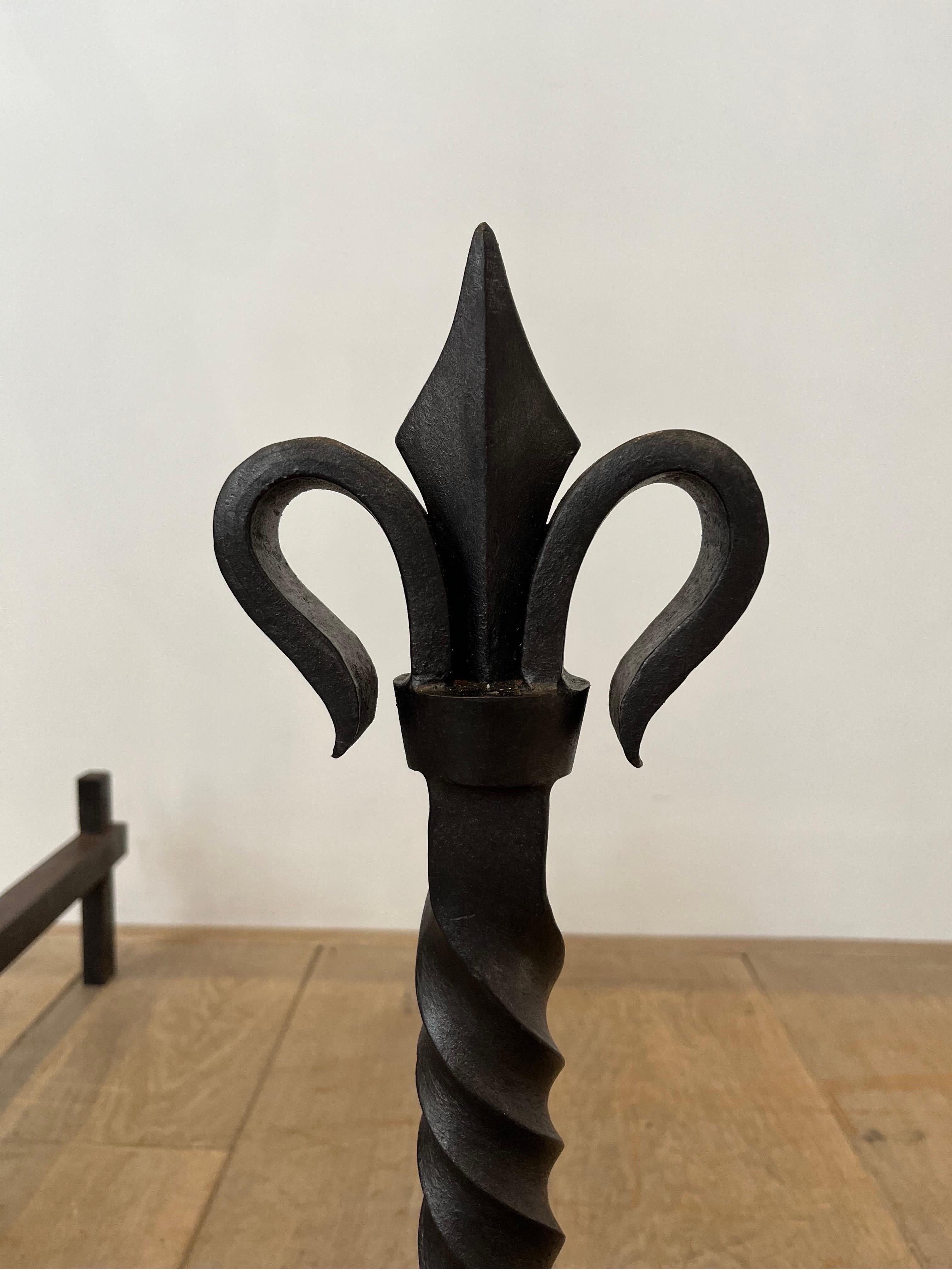 Pair of French Wrought Iron Adirons, 1940s 1