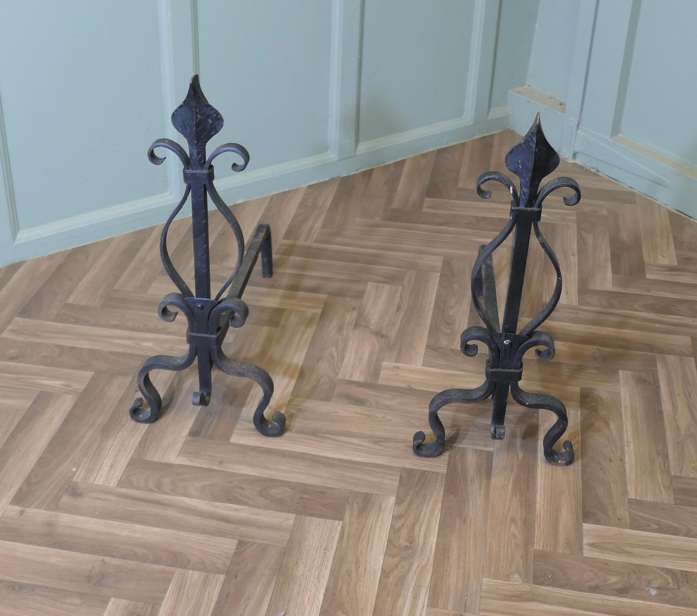 A Pair of French Wrought Iron Andirons or Fire Dogs For Sale 1