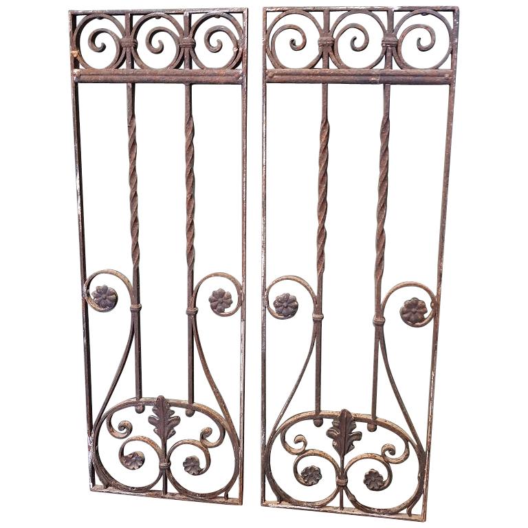 Pair of French Wrought Iron Door Grilles from the 1st Half of the 20th Century