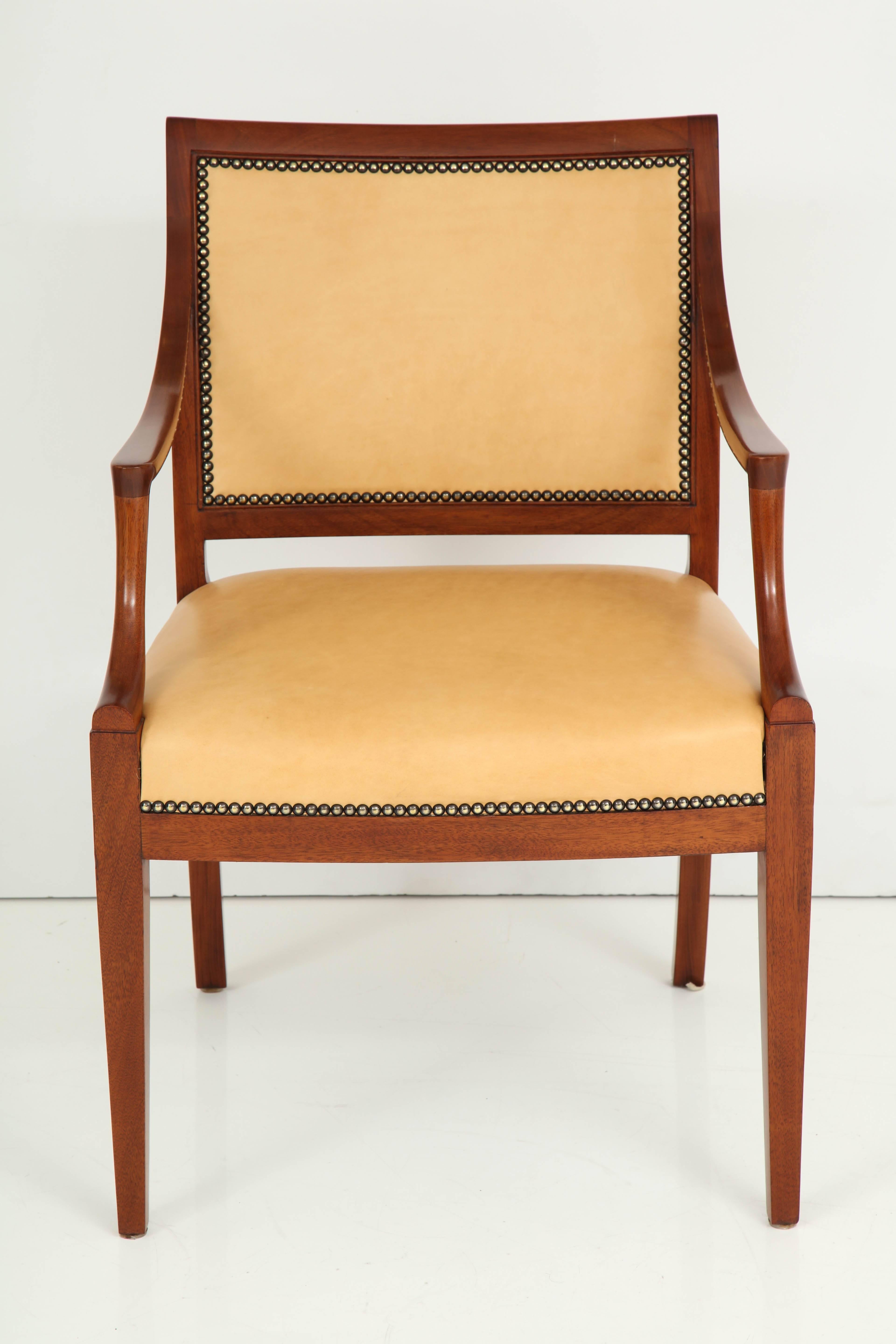 Pair of Frits Henningsen Mahogany and Leather Open Armchair, circa 1940s 4