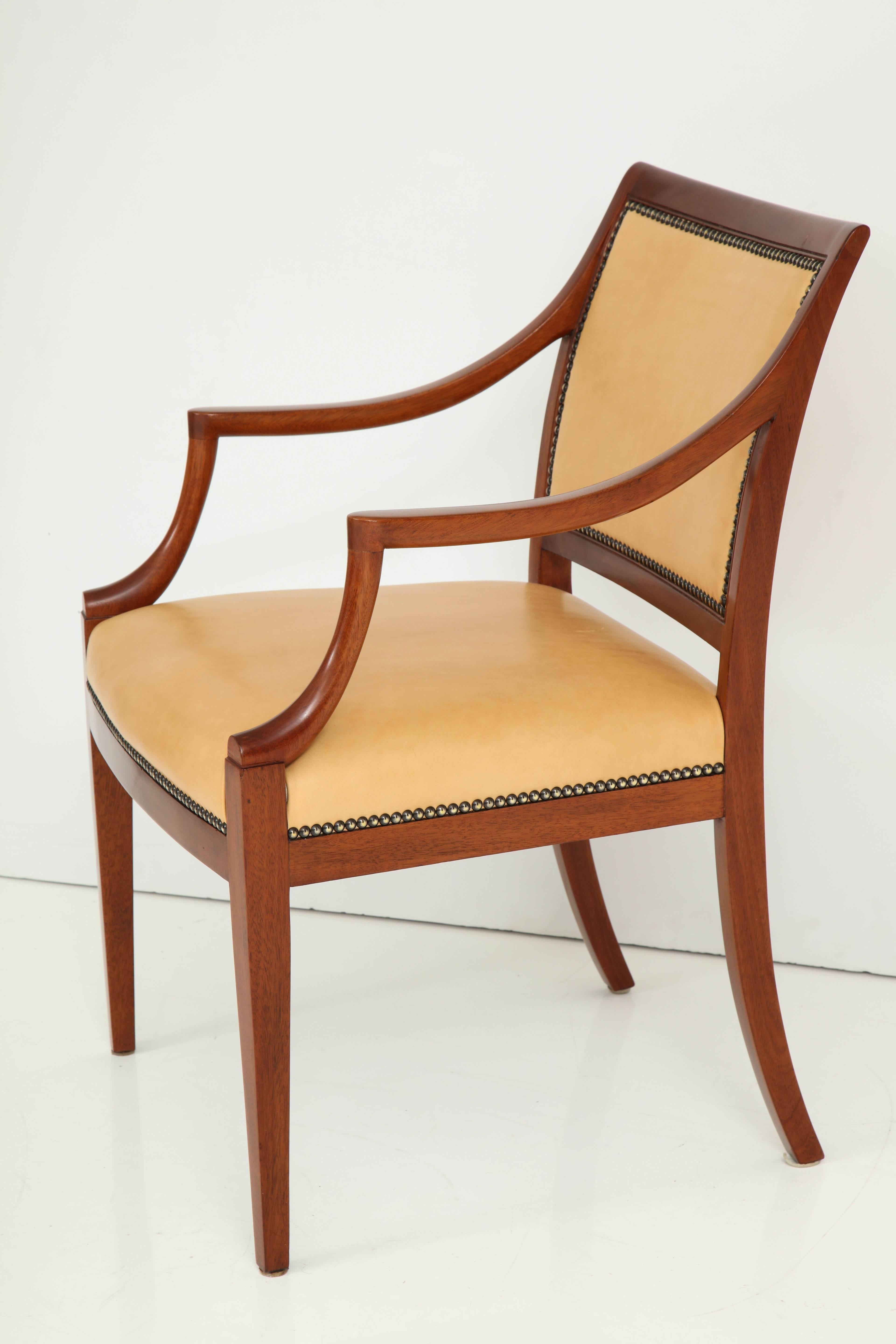 Pair of Frits Henningsen Mahogany and Leather Open Armchair, circa 1940s 3