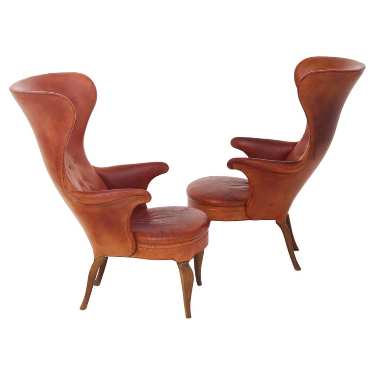 Frits Henningsen pair of wingback chairs, 1940, offered by KLASSIK Copenhagen