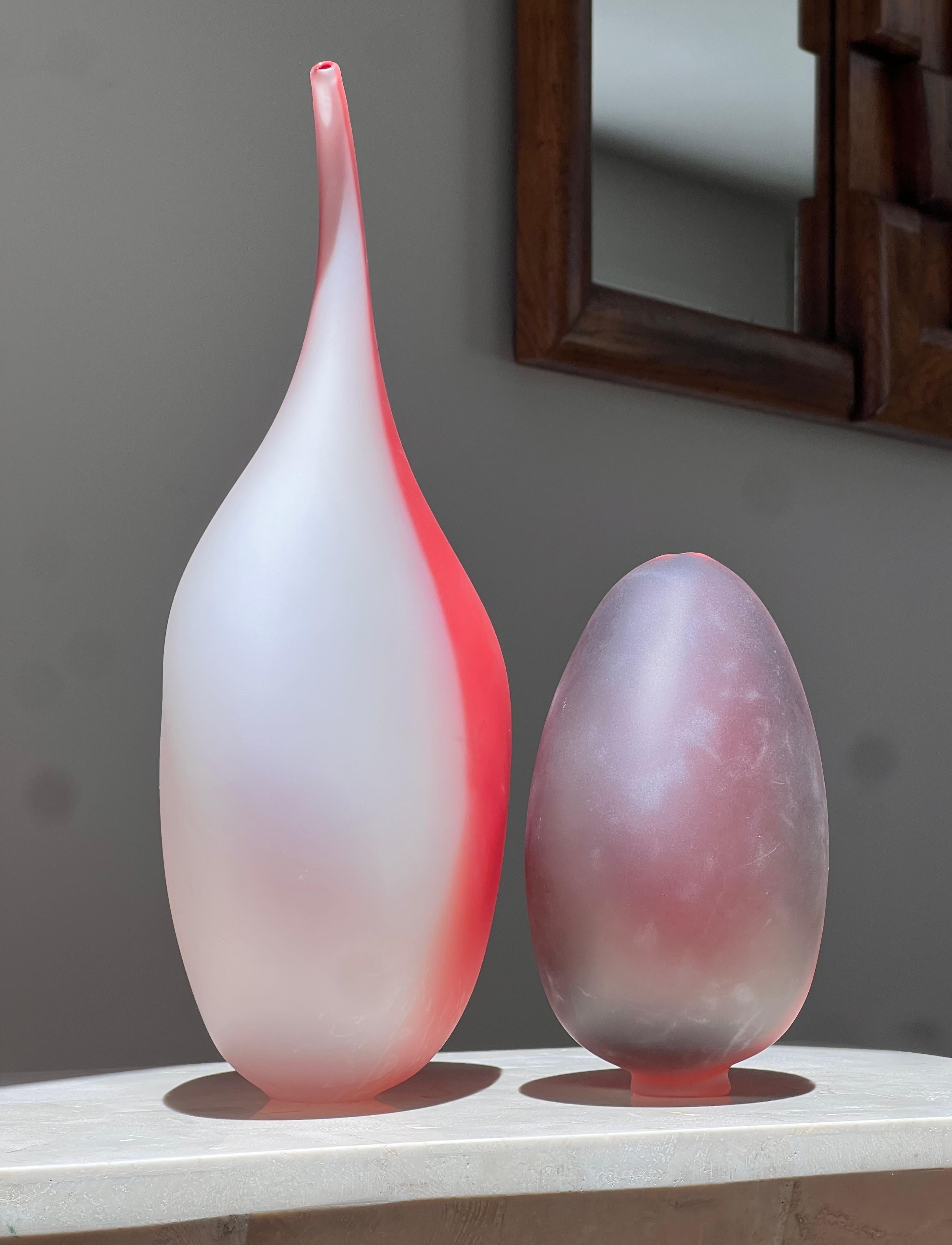 Art Glass A pair of frosted art glass vessels, 20th century For Sale