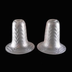 A Pair of Frosted Glass Shades with Feather-Like Embossed Pattern & Flared Rims