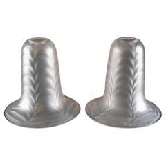 A Pair of Frosted Glass Shades with Feather-Like Embossed Pattern & Flared Rims