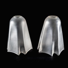 A Pair of Frosted Glass Shades with Gently Draped & Flowing Rims
