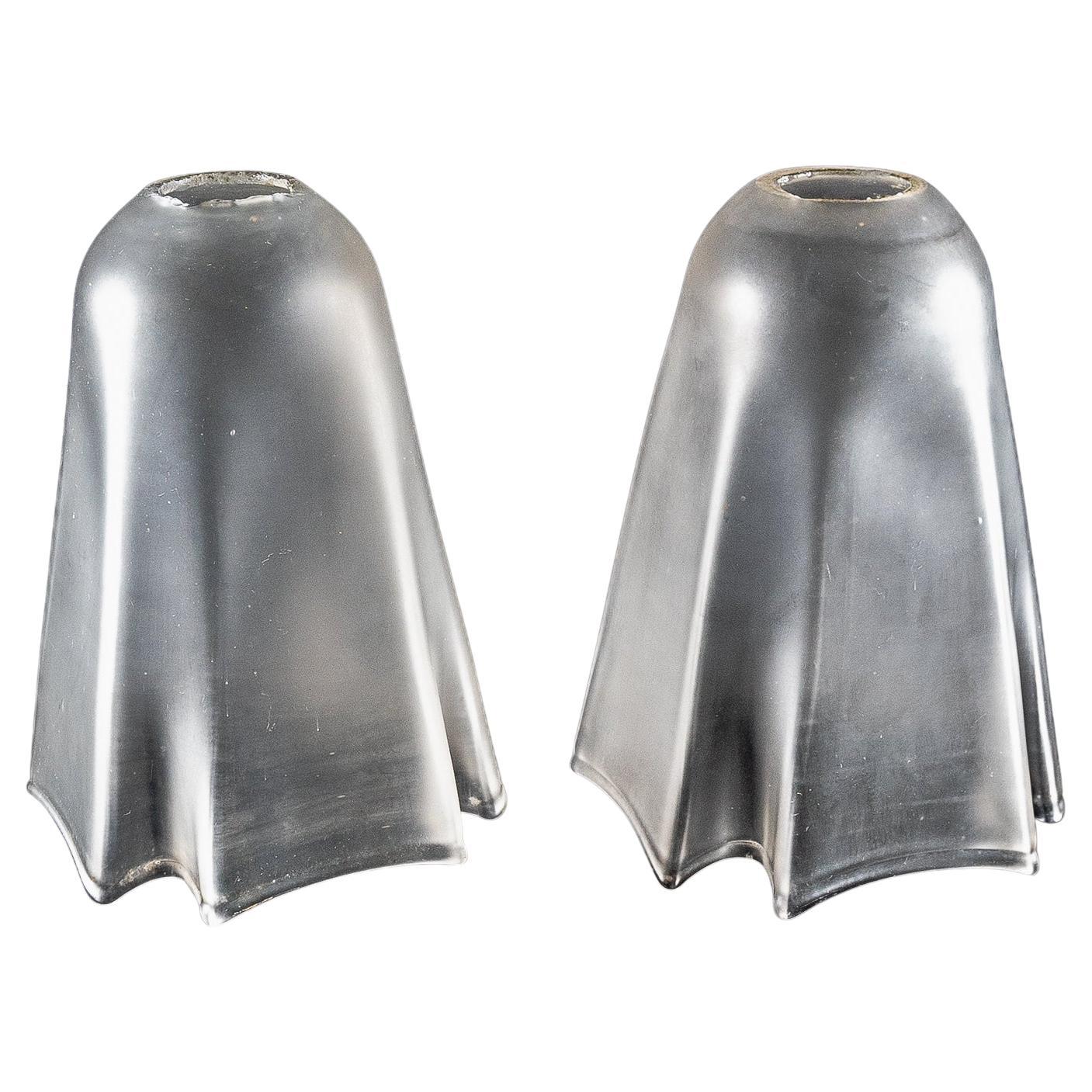A Pair of Frosted Glass Shades with Gently Draped & Flowing Rims