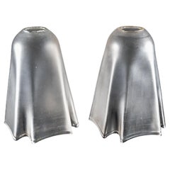 A Pair of Frosted Glass Shades with Gently Draped & Flowing Rims