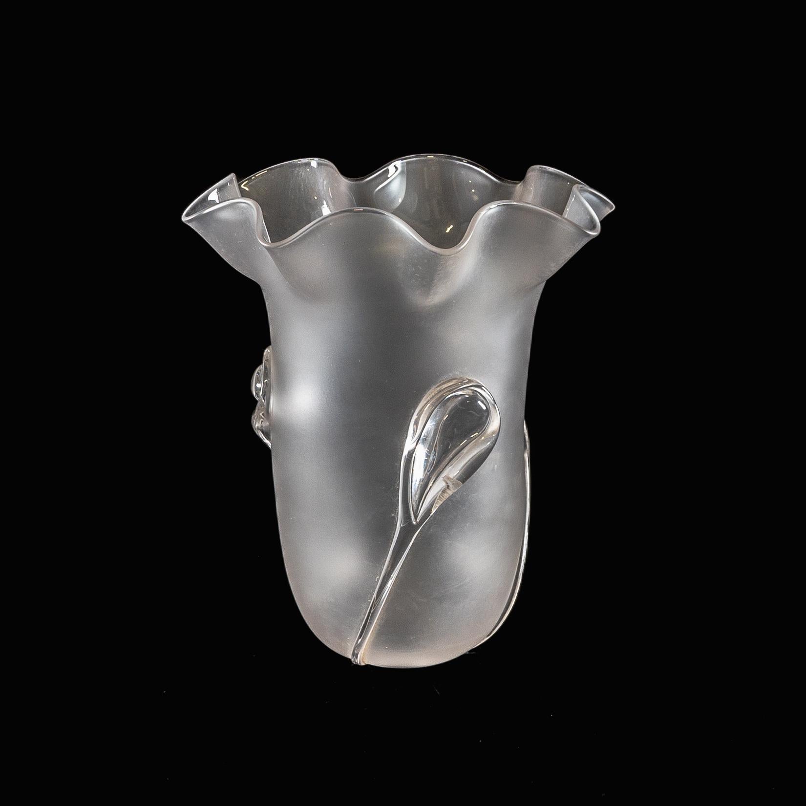 A Pair of Frosted Glass Shades with Teardrop Embellishments & Ruffled Rims For Sale 3