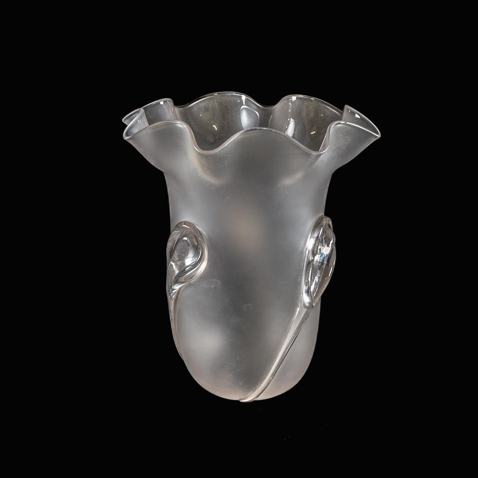 A Pair of Frosted Glass Shades with Teardrop Embellishments & Ruffled Rims For Sale 4