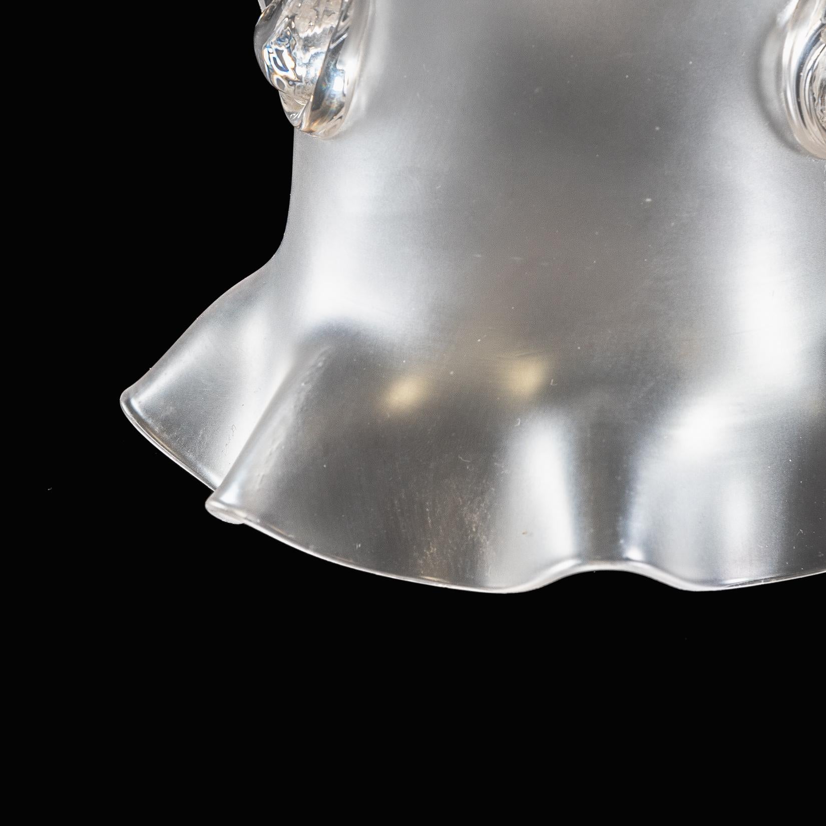A Pair of Frosted Glass Shades with Teardrop Embellishments & Ruffled Rims For Sale 9