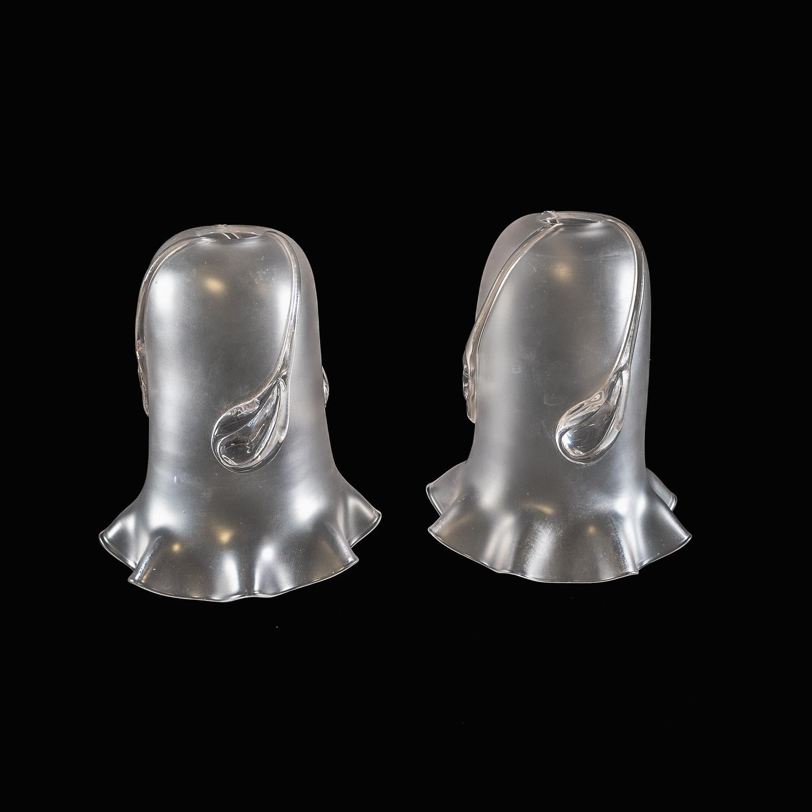 A Pair of Frosted Glass Shades with Teardrop Embellishments and Ruffled Rim
Diameter for the gallery or the lampshade hole: 3cm/1.18