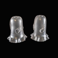 A Pair of Frosted Glass Shades with Teardrop Embellishments & Ruffled Rims