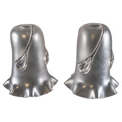 A Pair of Frosted Glass Shades with Teardrop Embellishments & Ruffled Rims