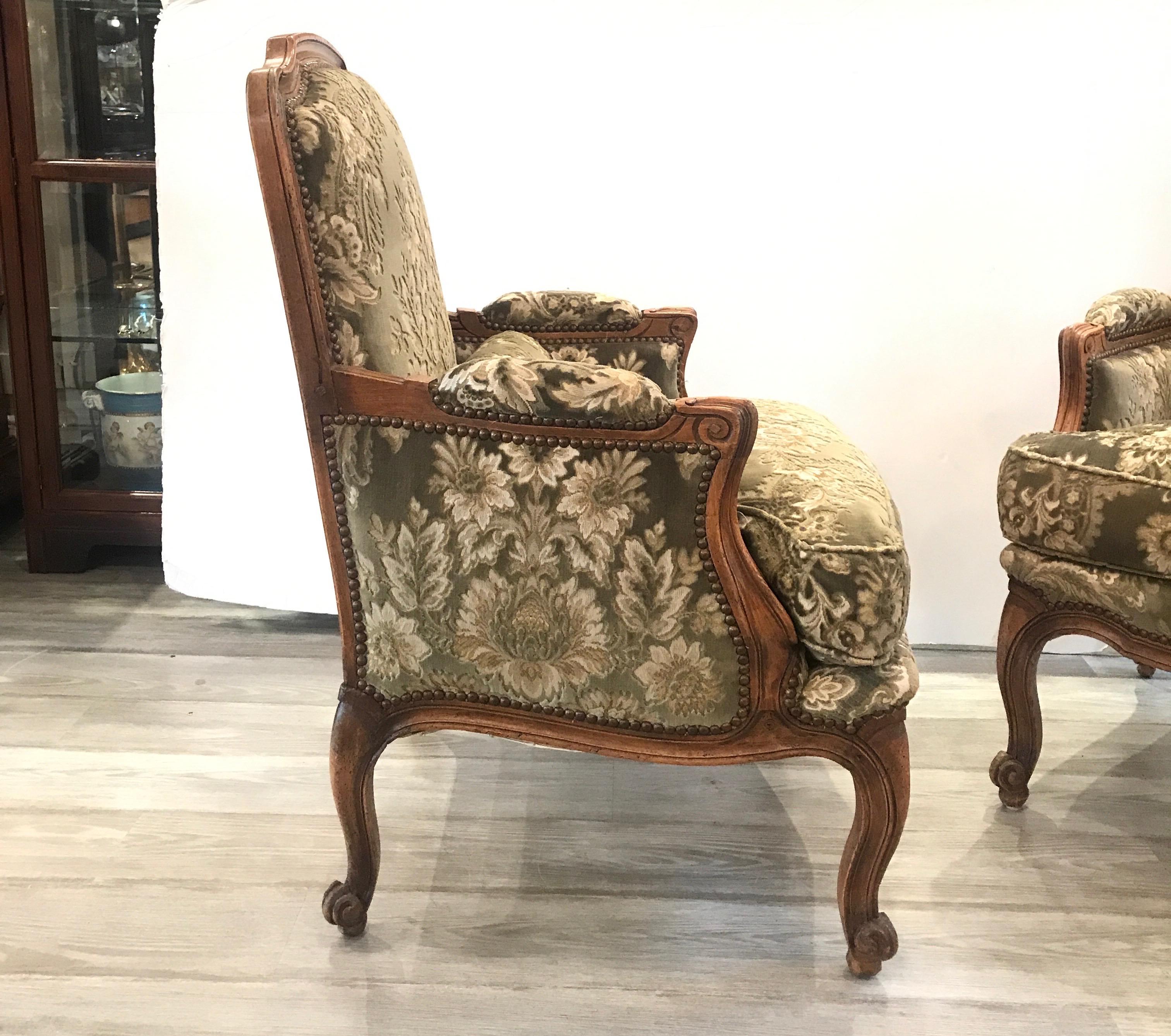 Louis XV Pair of Fruitwood Berger Chairs