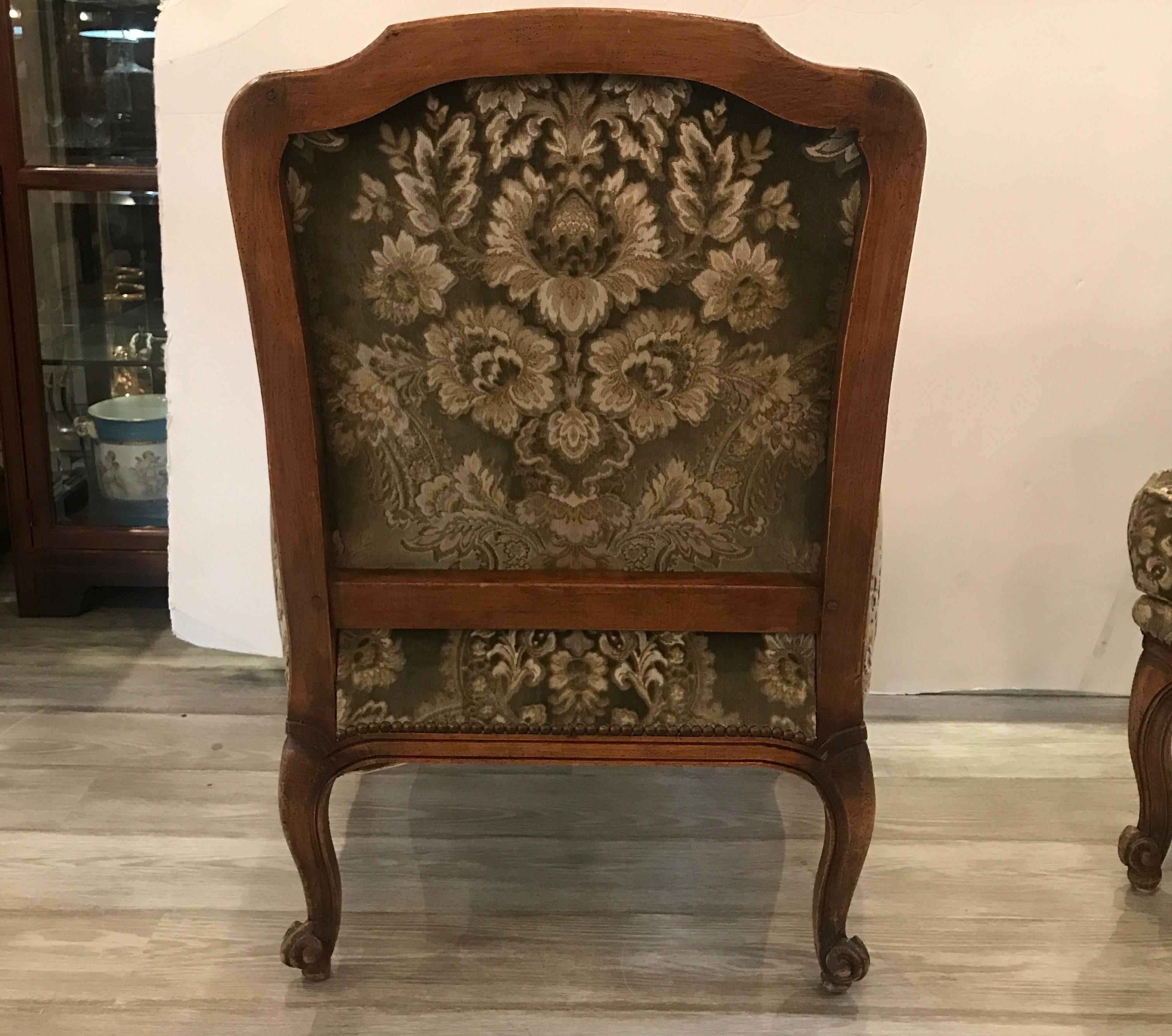 Hand-Carved Pair of Fruitwood Berger Chairs