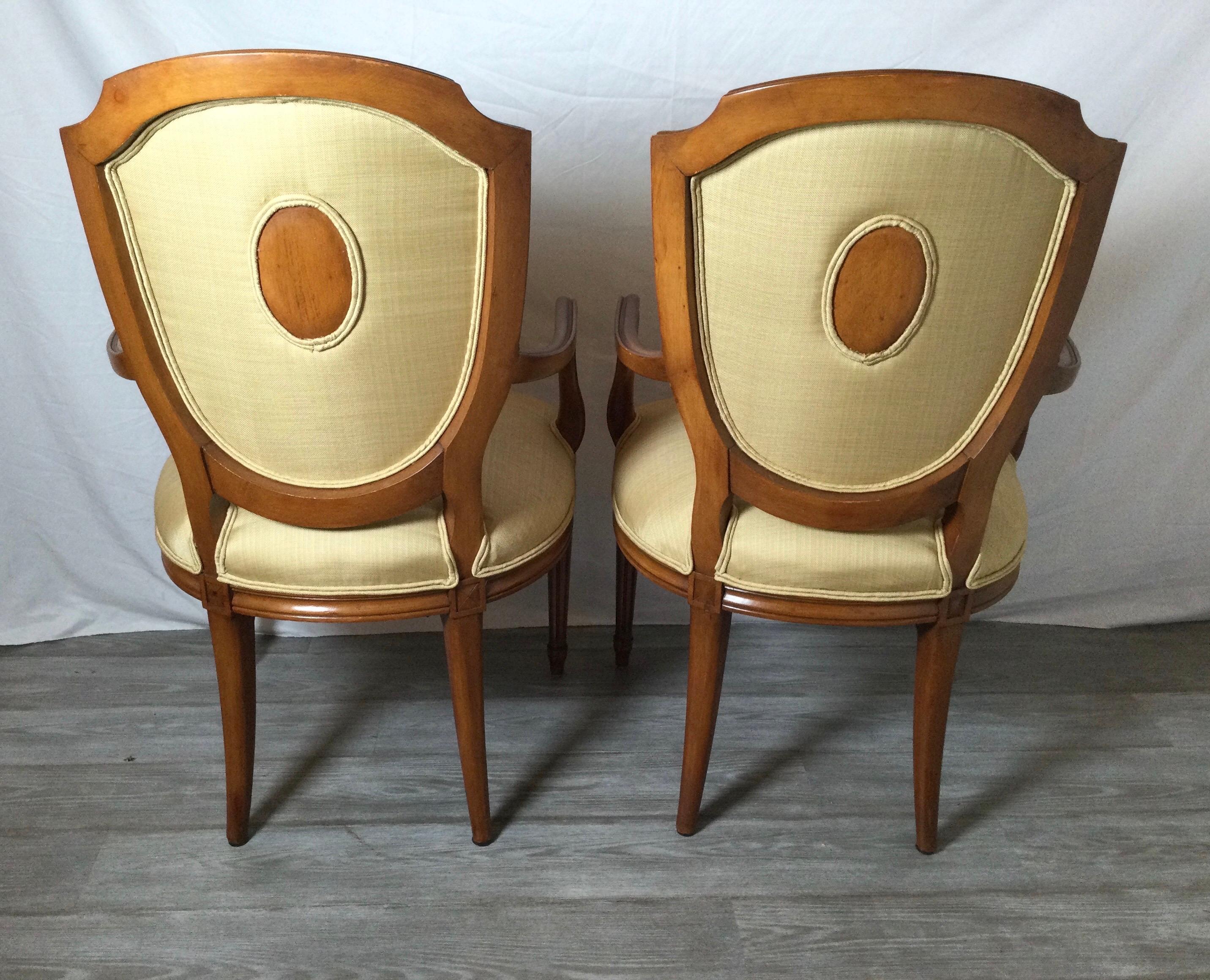 Pair of Fruitwood Shield Back Armchairs in Linen 1