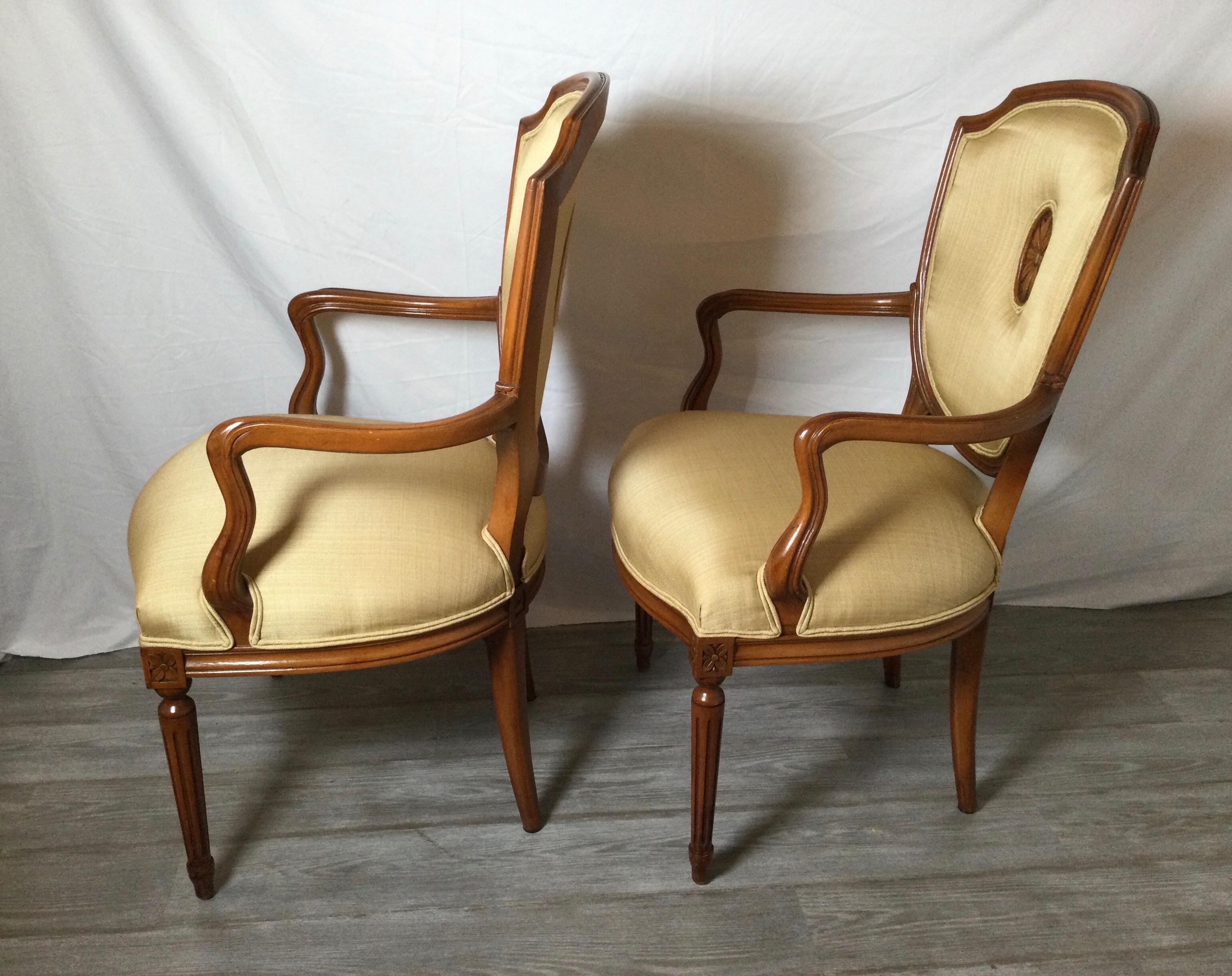 Pair of Fruitwood Shield Back Armchairs in Linen 2