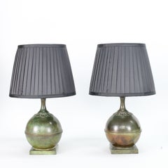 Pair of GAB Swedish Modern Patinated Bronze Table Lamps, 1930s