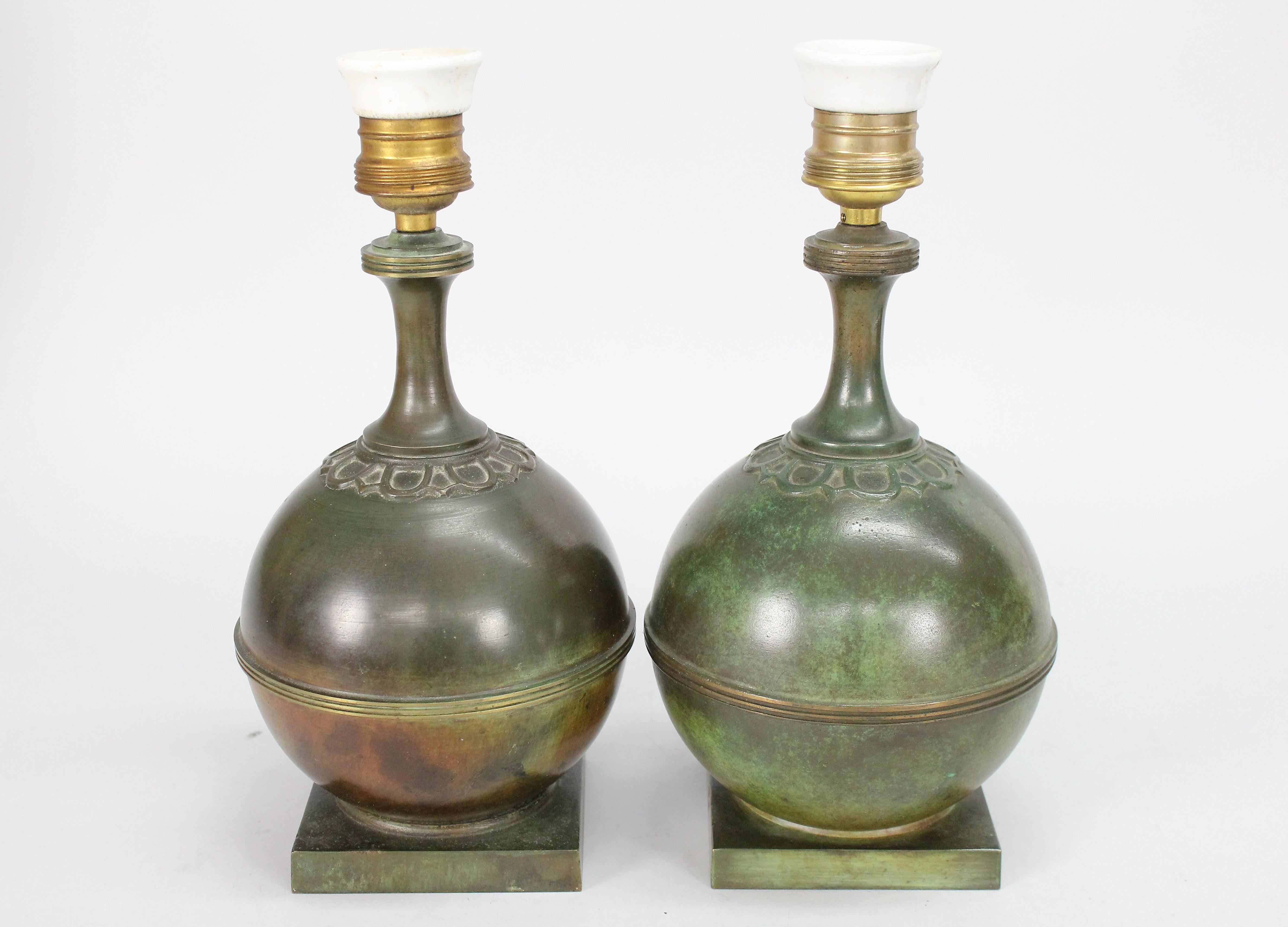 Mid-20th Century Pair of GAB Swedish Modern Patinated Bronze Table Lamps, 1930s