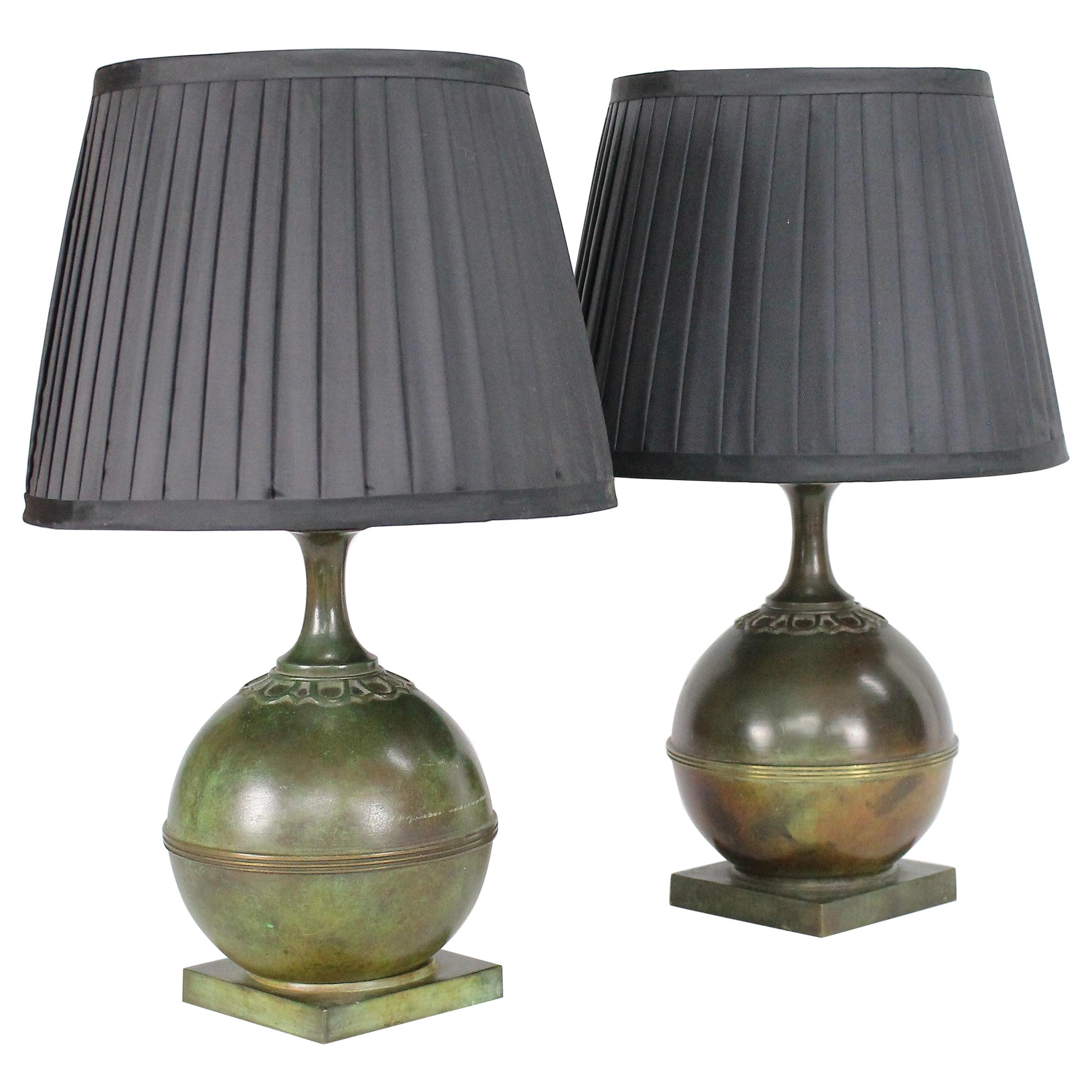 Pair of GAB Swedish Modern Patinated Bronze Table Lamps, 1930s