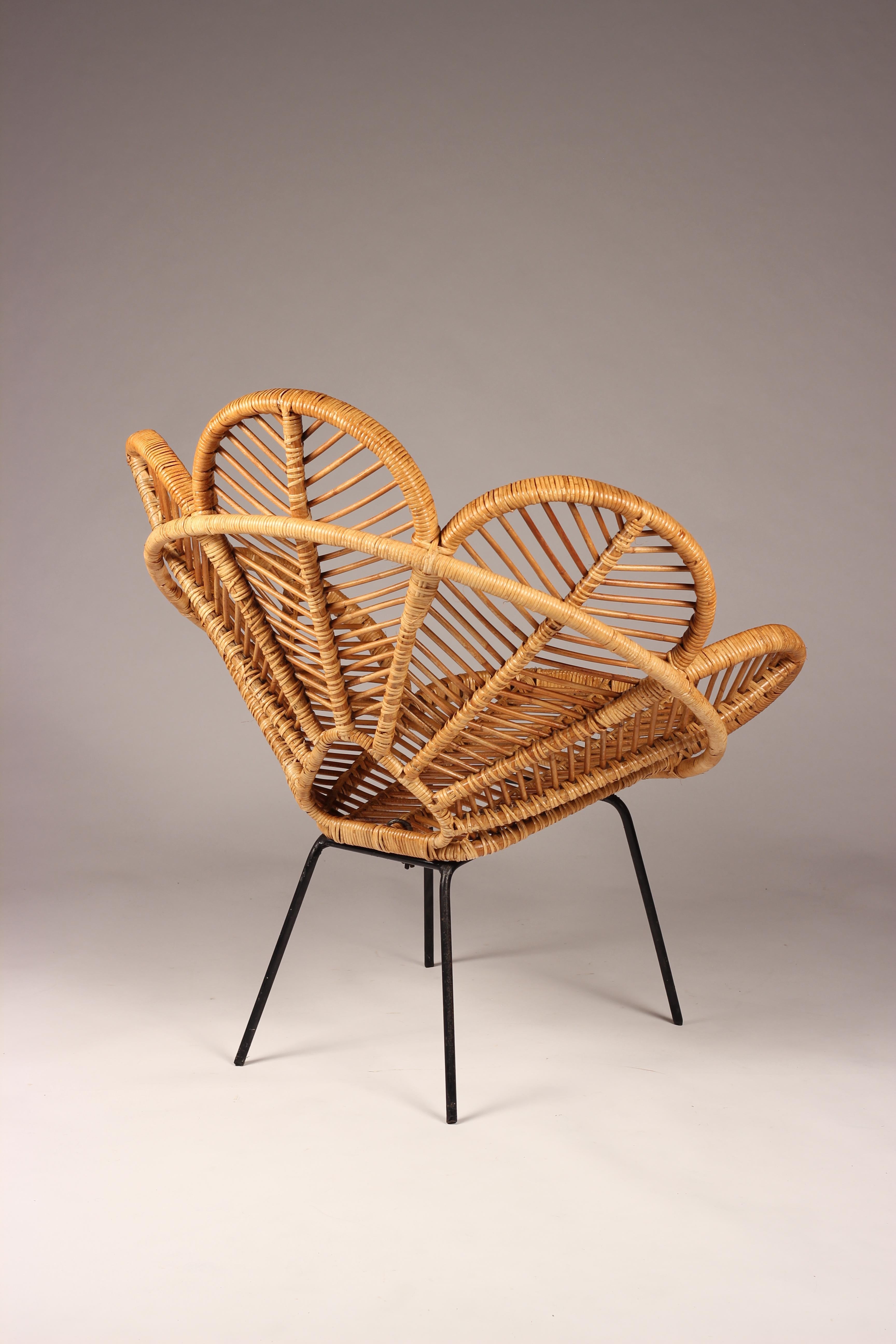 Pair of Garden Chairs Mid Century French Design in Cane, Wicker and Raffia 1