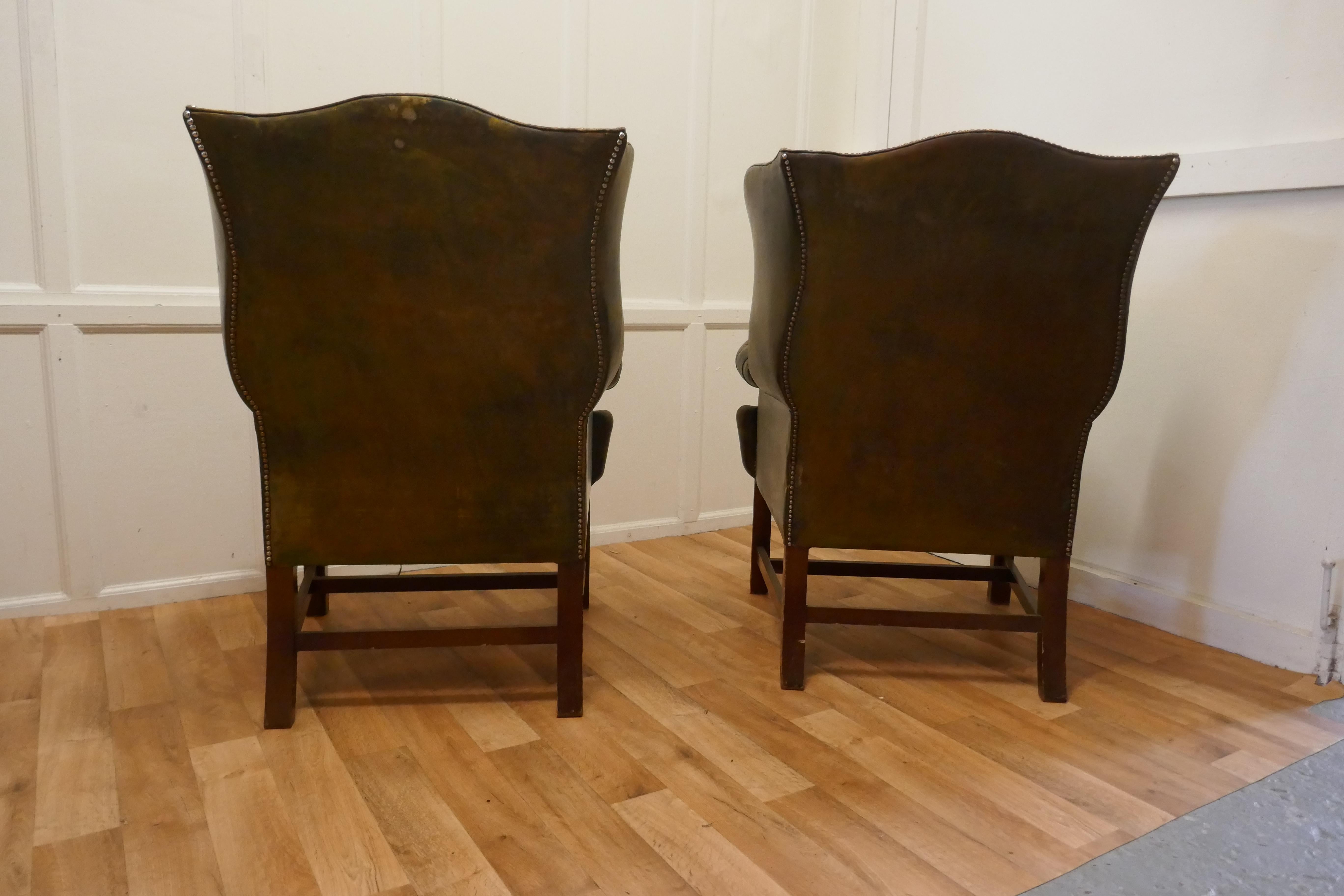 Pair of Gentleman’s Wing Back Leather Chesterfield Library Chairs  In Good Condition For Sale In Chillerton, Isle of Wight