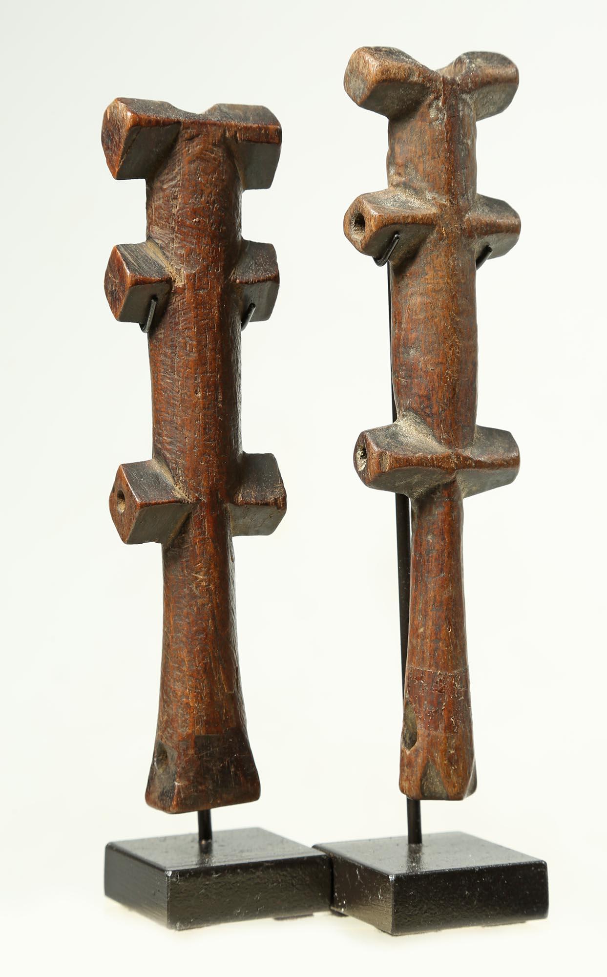 Tribal Pair of Geometric Flutes from Africa, Early 20th Century Great Modern Forms For Sale