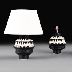 A Pair of Geometric Monochrome Art Pottery Table Lamps