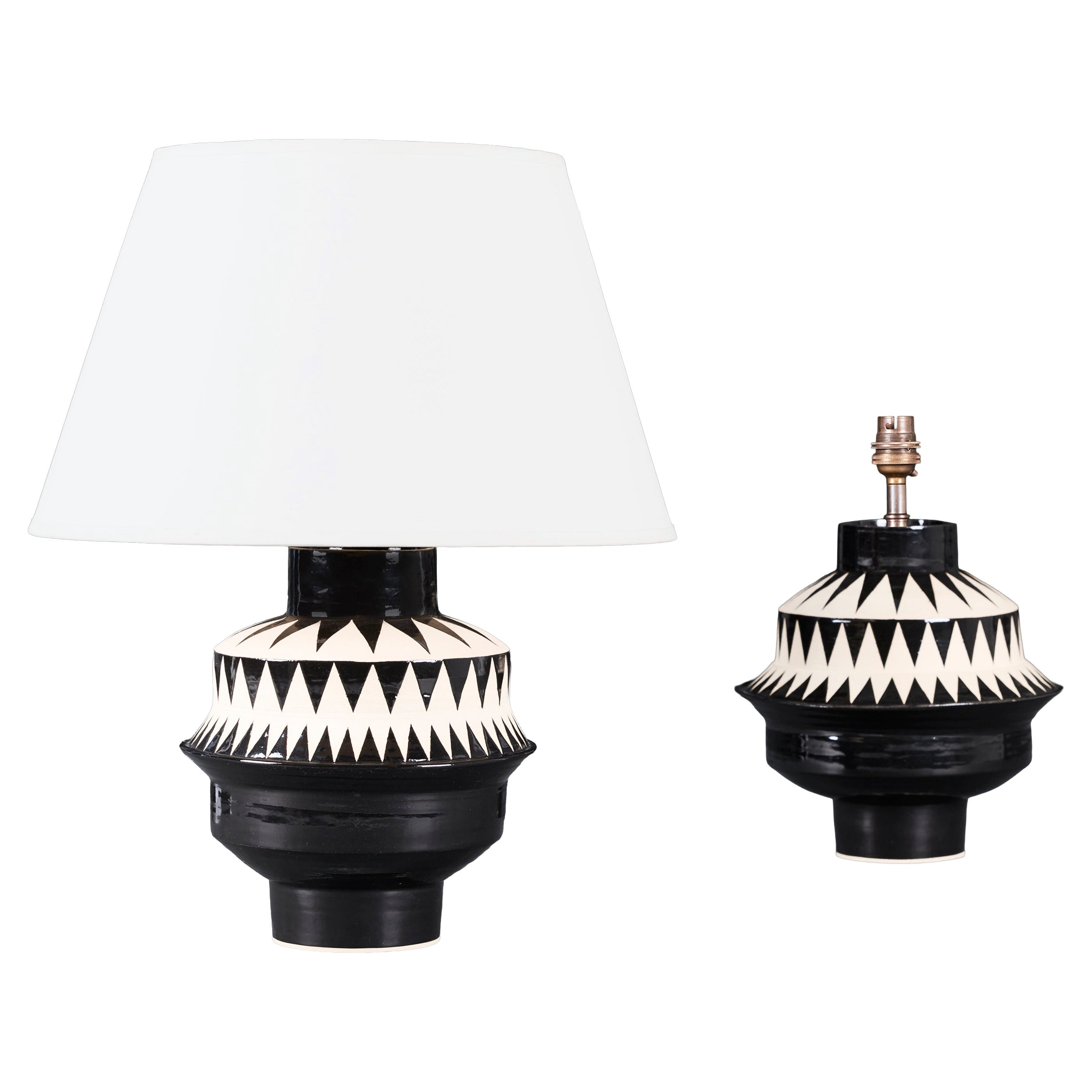 A Pair of Geometric Monochrome Art Pottery Table Lamps
