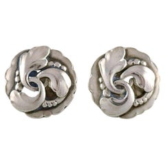 Pair of Georg Jensen Ear Clips in Sterling Silver, Design 93, Mid 20th C